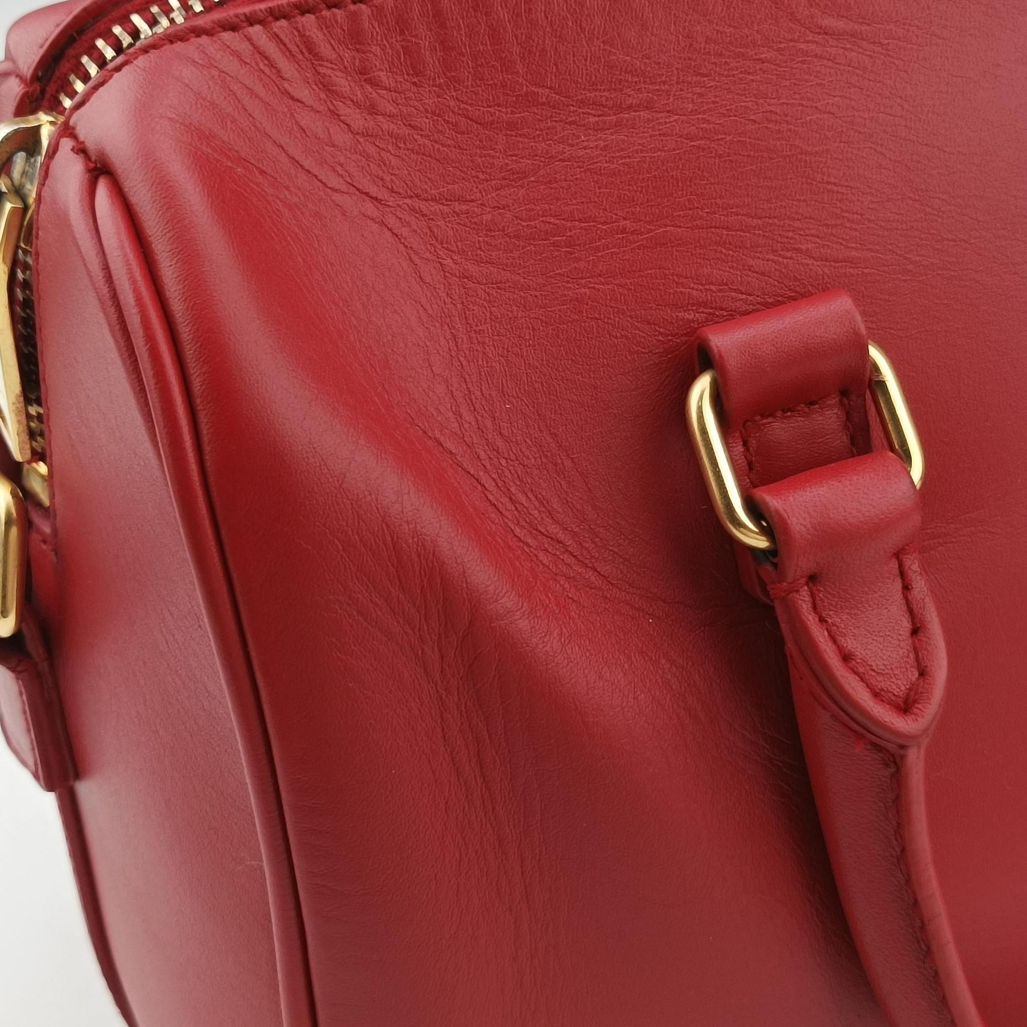 Pre-owned Yves Saint Laurent CLASSIC BABY DUFFLE Red Leather 330958 shoulderbag | stylenewstar