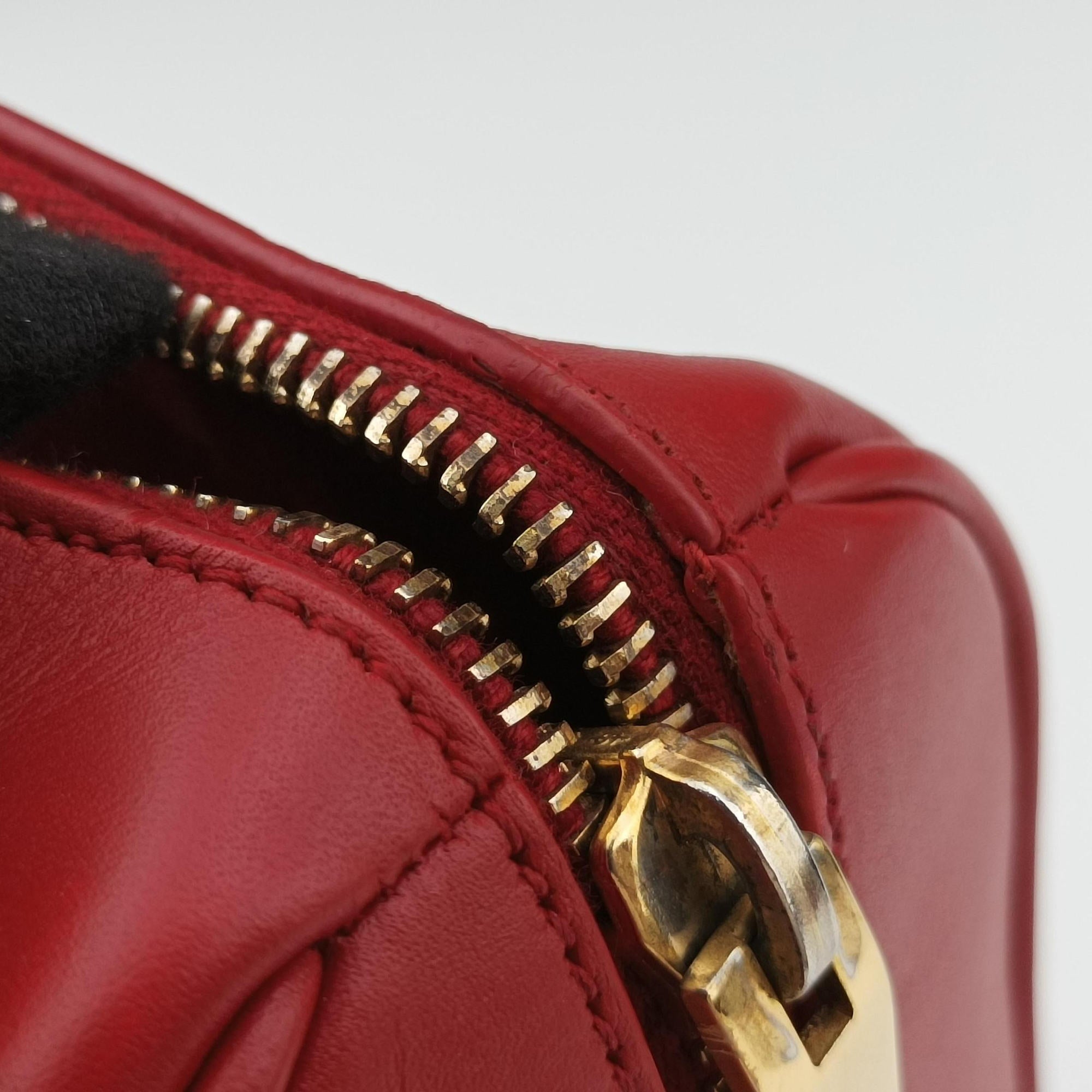 Pre-owned Yves Saint Laurent CLASSIC BABY DUFFLE Red Leather 330958 shoulderbag | stylenewstar