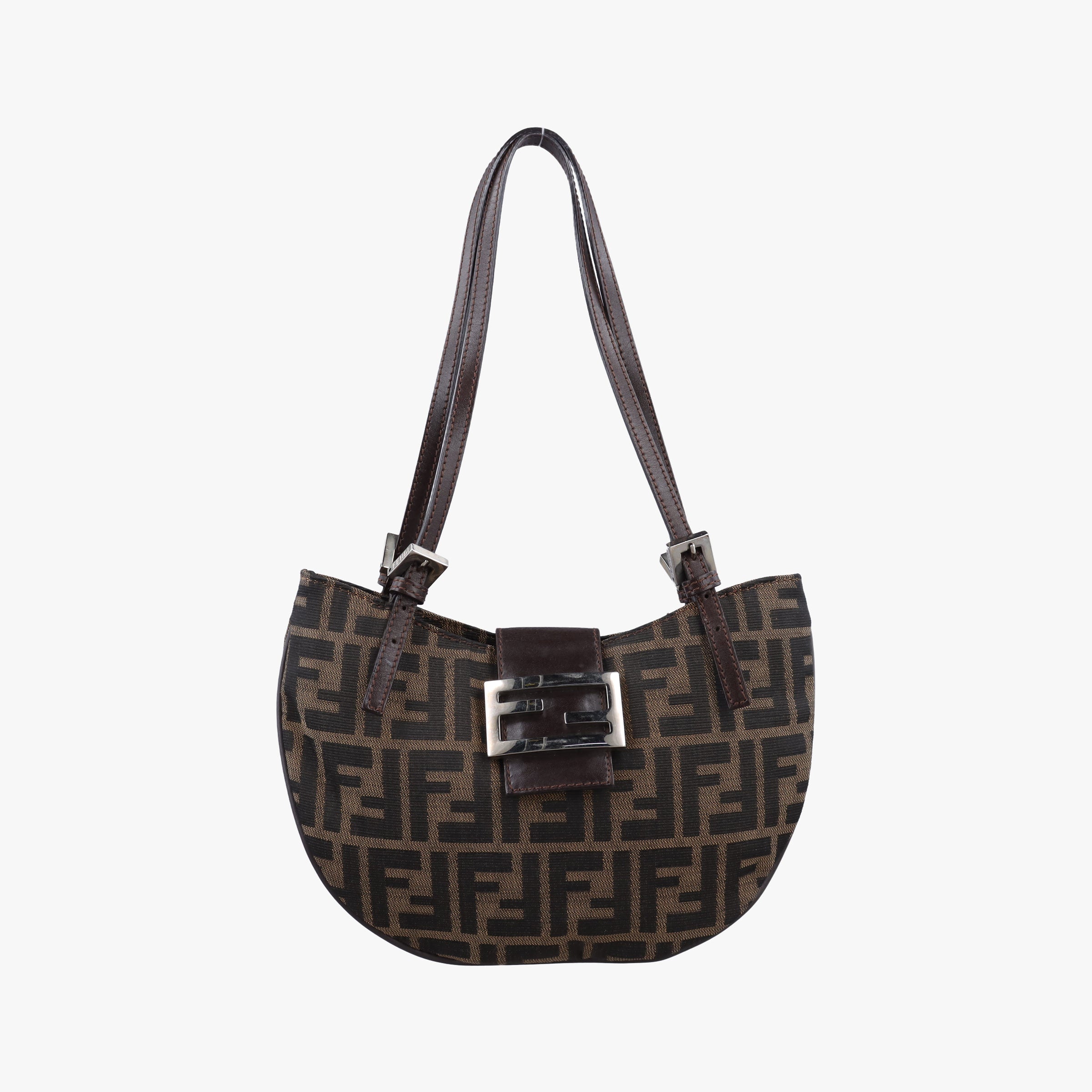 Pre-owned Fendi croissants Brown canvas× leather 26724 shoulderbag | stylenewstar