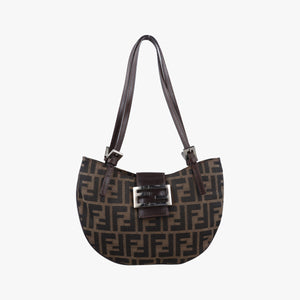 Pre-owned Fendi croissants Brown canvas× leather 26724 shoulderbag | stylenewstar