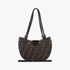 Pre-owned Fendi croissants Brown canvas× leather 26724 shoulderbag | stylenewstar