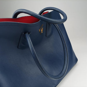 Pre-owned Prada Double Cuir Blue SAFFIANO Leather B2756T handbag | stylenewstar