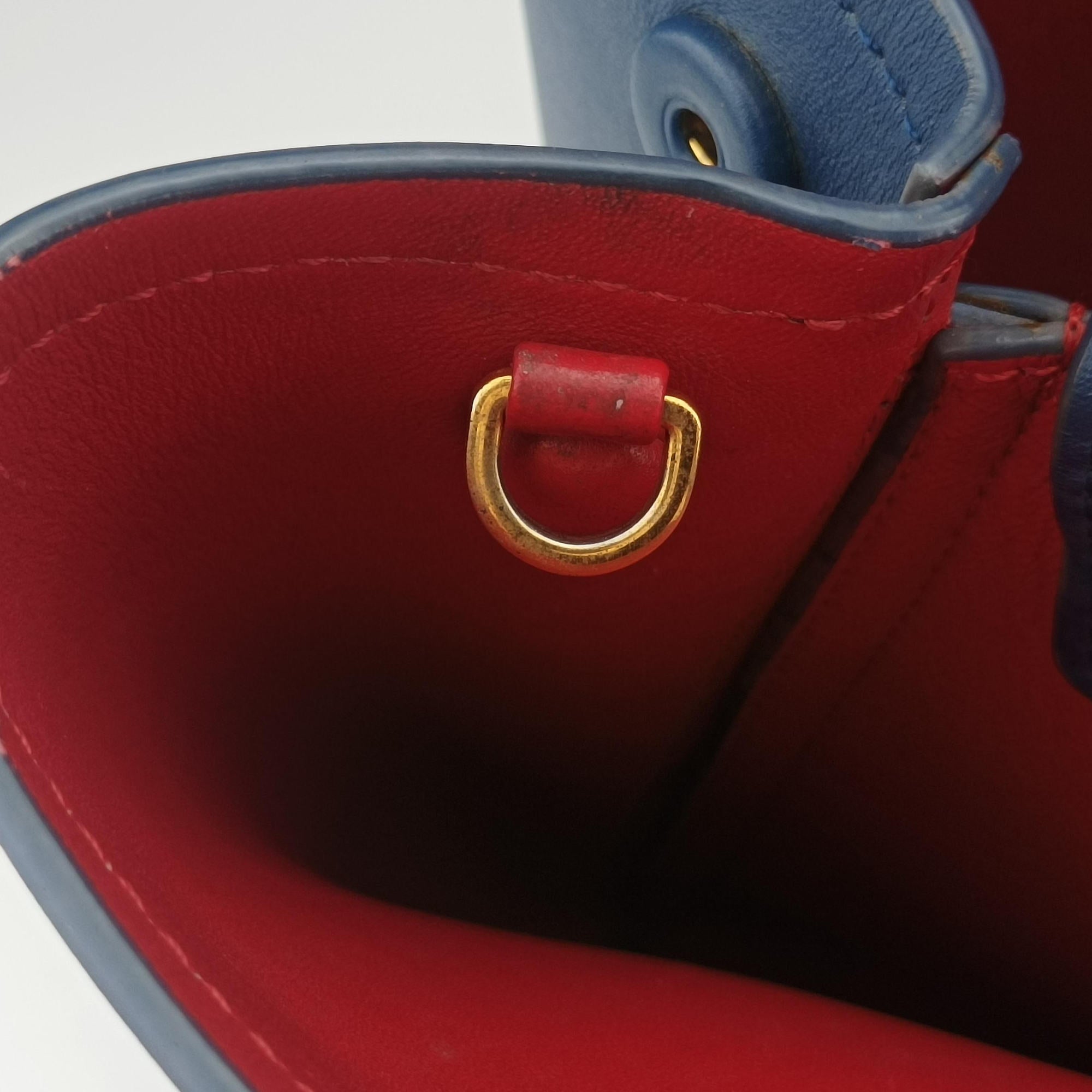 Pre-owned Prada Double Cuir Blue SAFFIANO Leather B2756T handbag | stylenewstar