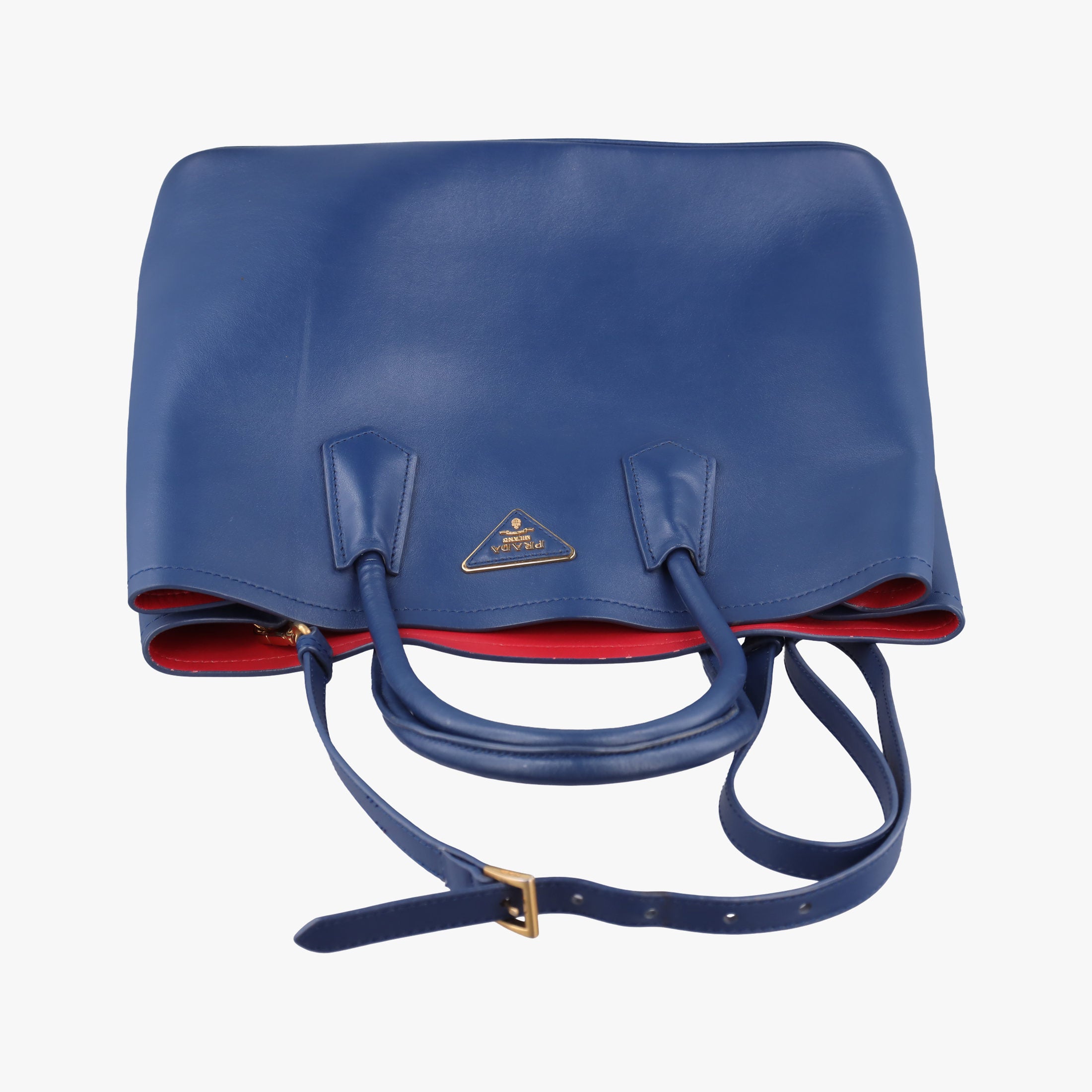 Pre-owned Prada Double Cuir Blue SAFFIANO Leather B2756T handbag | stylenewstar