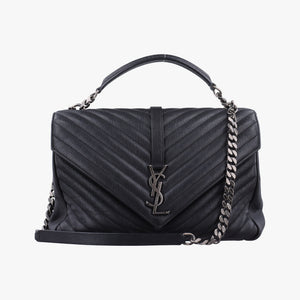 Pre-owned Yves Saint Laurent COLLEGE Black Leather 487212 shoulderbag | stylenewstar