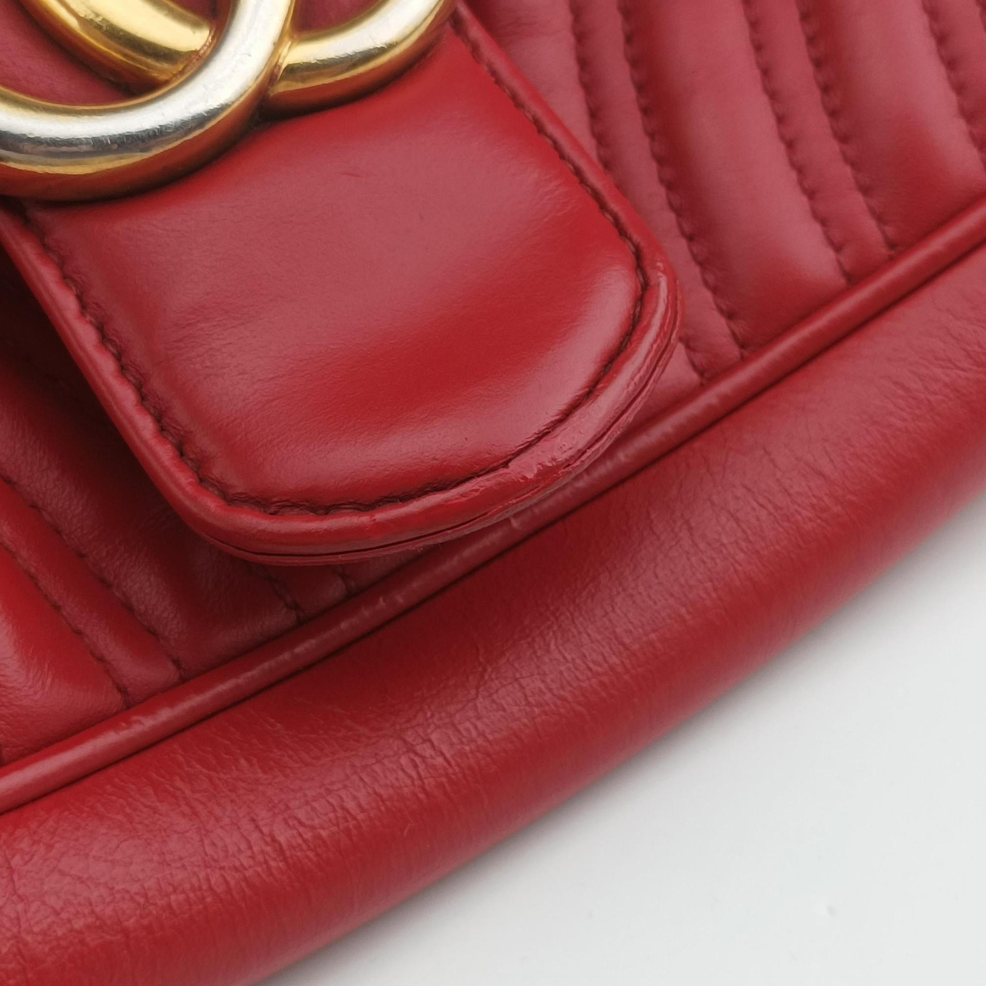 Pre-owned Gucci GG Marmont Red Leather 443497 shoulderbag | stylenewstar