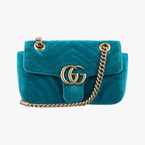Pre-owned Gucci GG Marmont Blue velour 446744 shoulderbag | stylenewstar