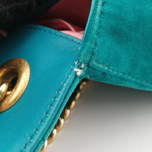 Pre-owned Gucci GG Marmont Blue velour 446744 shoulderbag | stylenewstar