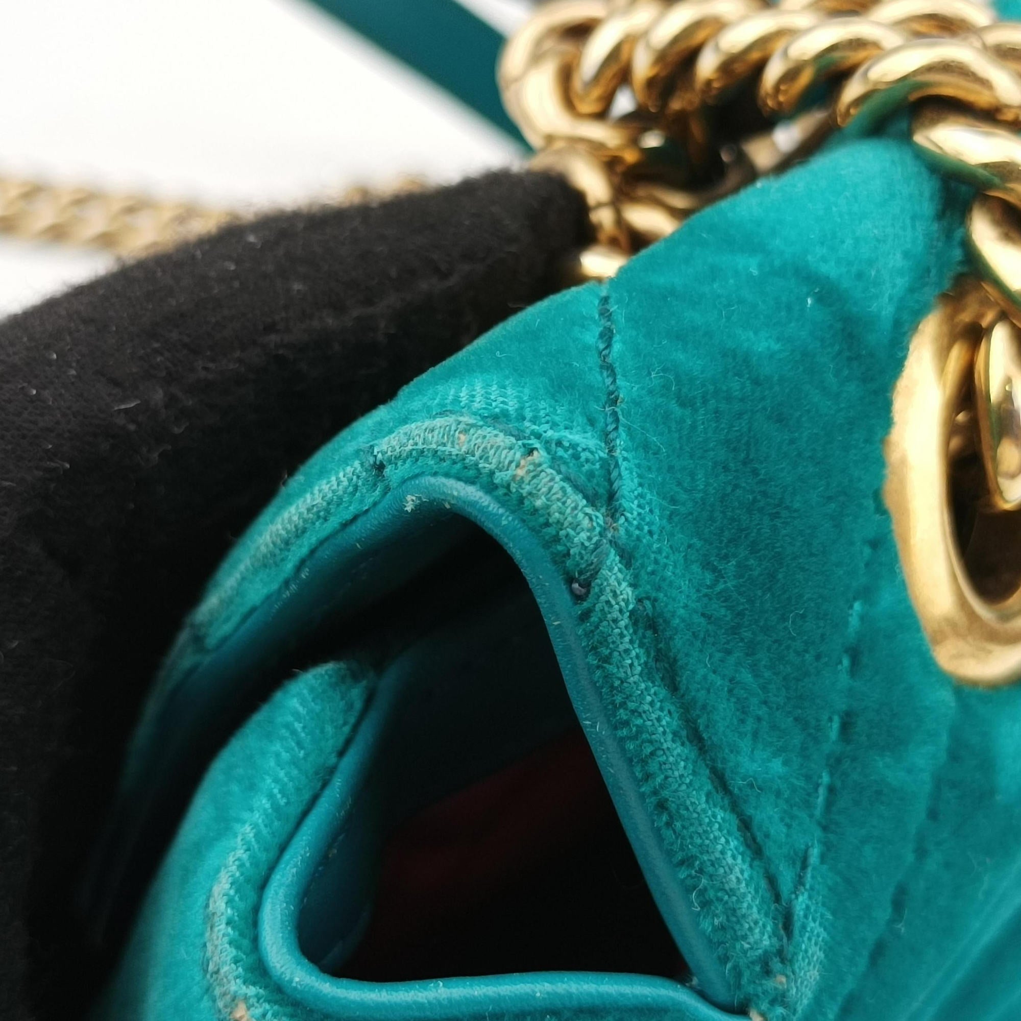 Pre-owned Gucci GG Marmont Blue velour 446744 shoulderbag | stylenewstar