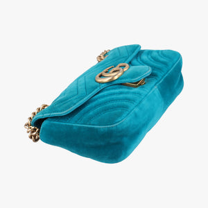 Pre-owned Gucci GG Marmont Blue velour 446744 shoulderbag | stylenewstar