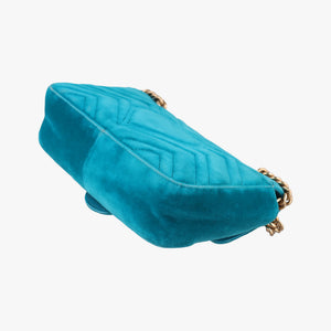 Pre-owned Gucci GG Marmont Blue velour 446744 shoulderbag | stylenewstar