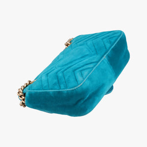 Pre-owned Gucci GG Marmont Blue velour 446744 shoulderbag | stylenewstar