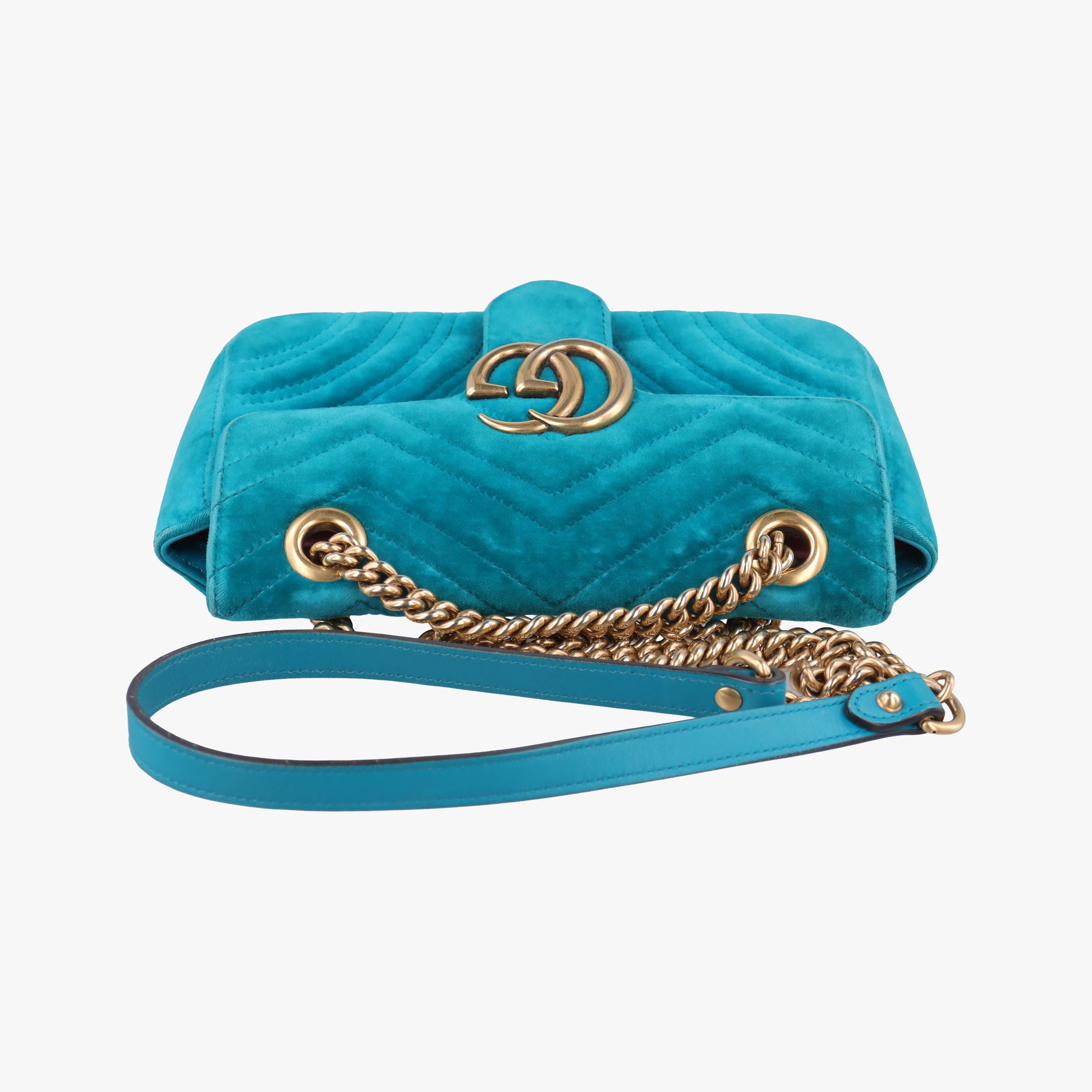 Pre-owned Gucci GG Marmont Blue velour 446744 shoulderbag | stylenewstar