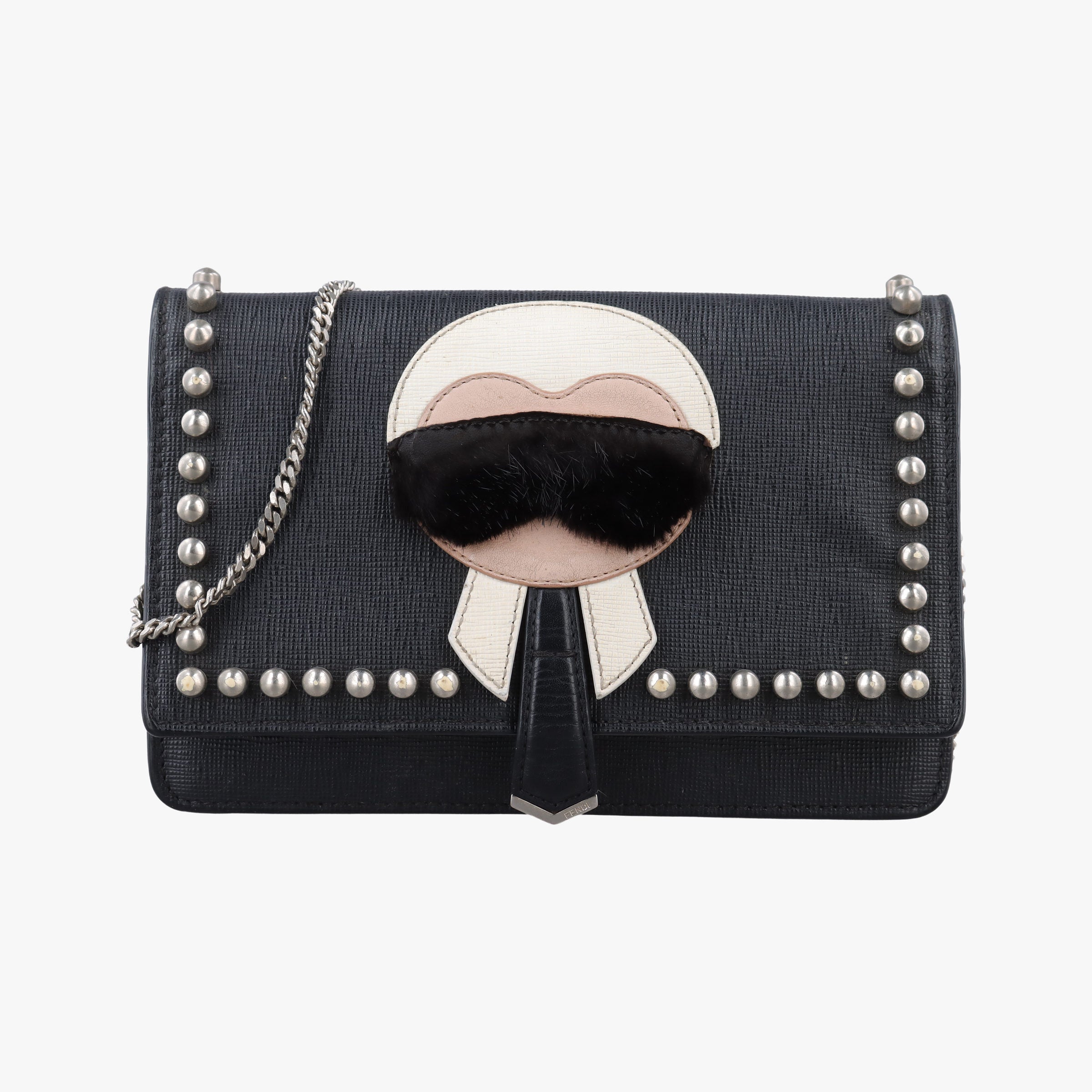 Pre-owned Fendi Monster Eyes Tube Black Leather 8M0346 shoulderbag | stylenewstar
