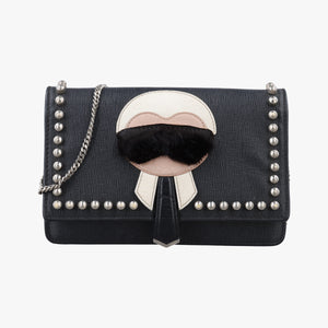 Pre-owned Fendi Monster Eyes Tube Black Leather 8M0346 shoulderbag | stylenewstar