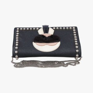 Pre-owned Fendi Monster Eyes Tube Black Leather 8M0346 shoulderbag | stylenewstar