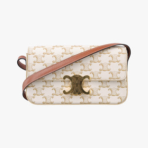 Pre-owned Celine Claude Triomphe white x brown PVC coated canvas x Leather  shoulderbag | stylenewstar