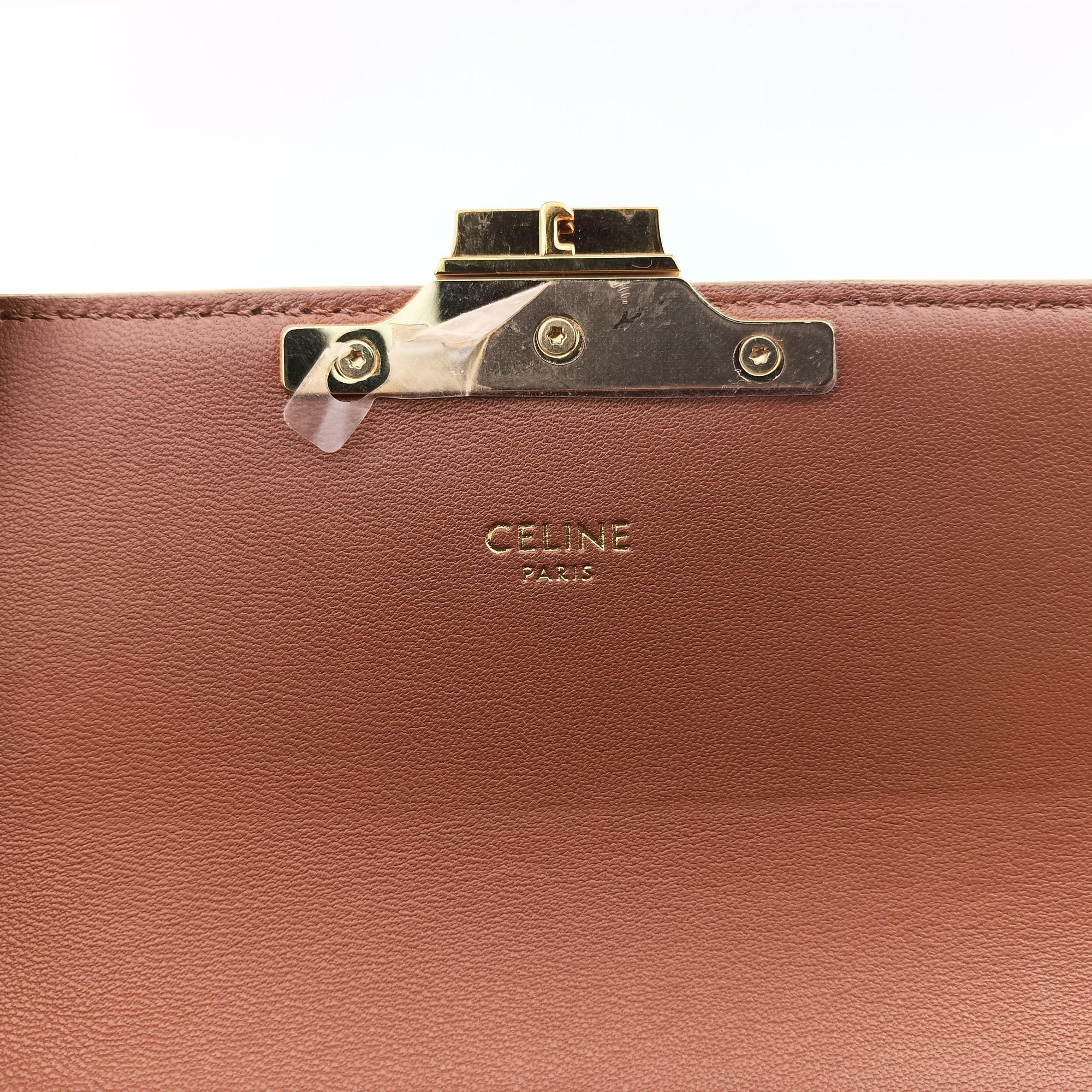 Pre-owned Celine Claude Triomphe white x brown PVC coated canvas x Leather  shoulderbag | stylenewstar