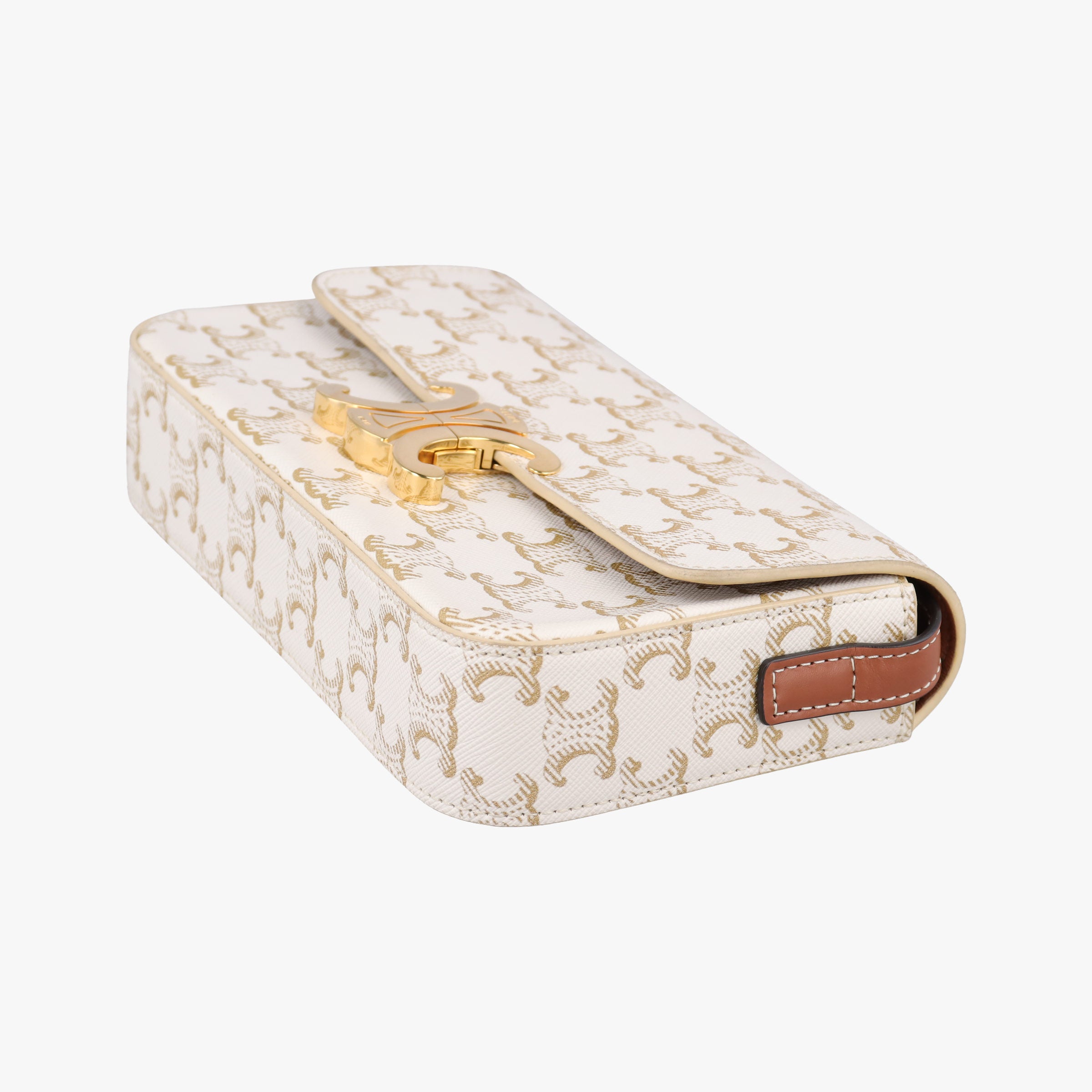 Pre-owned Celine Claude Triomphe white x brown PVC coated canvas x Leather  shoulderbag | stylenewstar