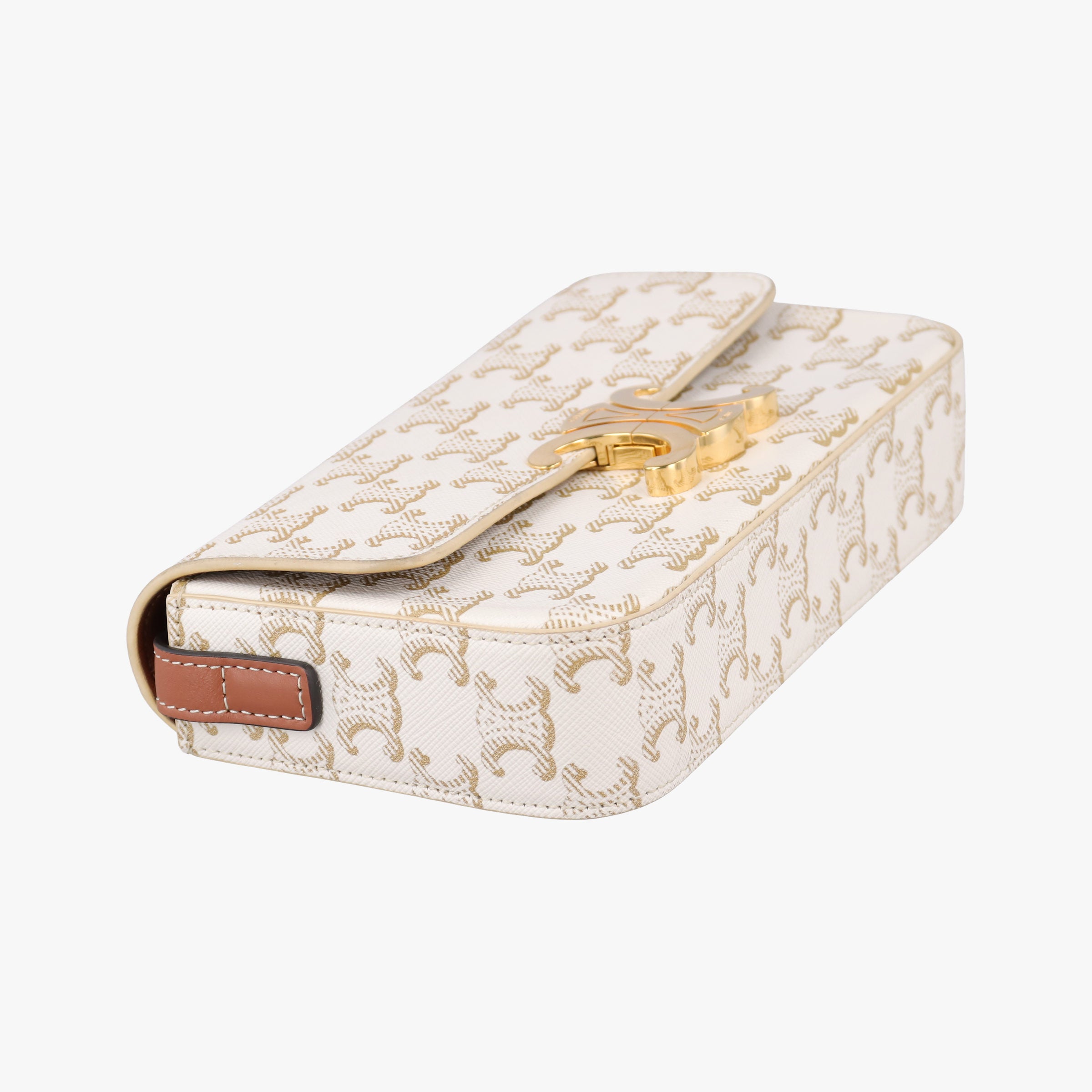 Pre-owned Celine Claude Triomphe white x brown PVC coated canvas x Leather  shoulderbag | stylenewstar