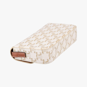 Pre-owned Celine Claude Triomphe white x brown PVC coated canvas x Leather  shoulderbag | stylenewstar