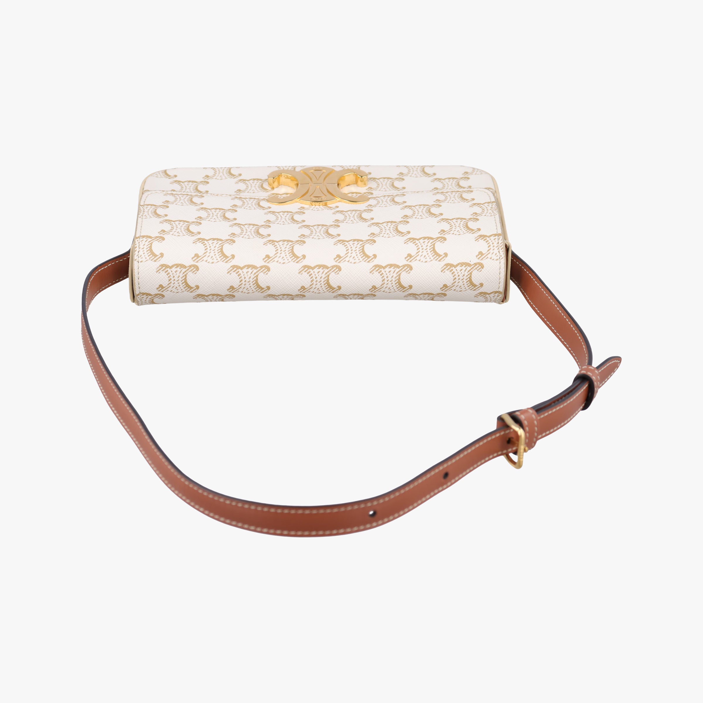 Pre-owned Celine Claude Triomphe white x brown PVC coated canvas x Leather  shoulderbag | stylenewstar