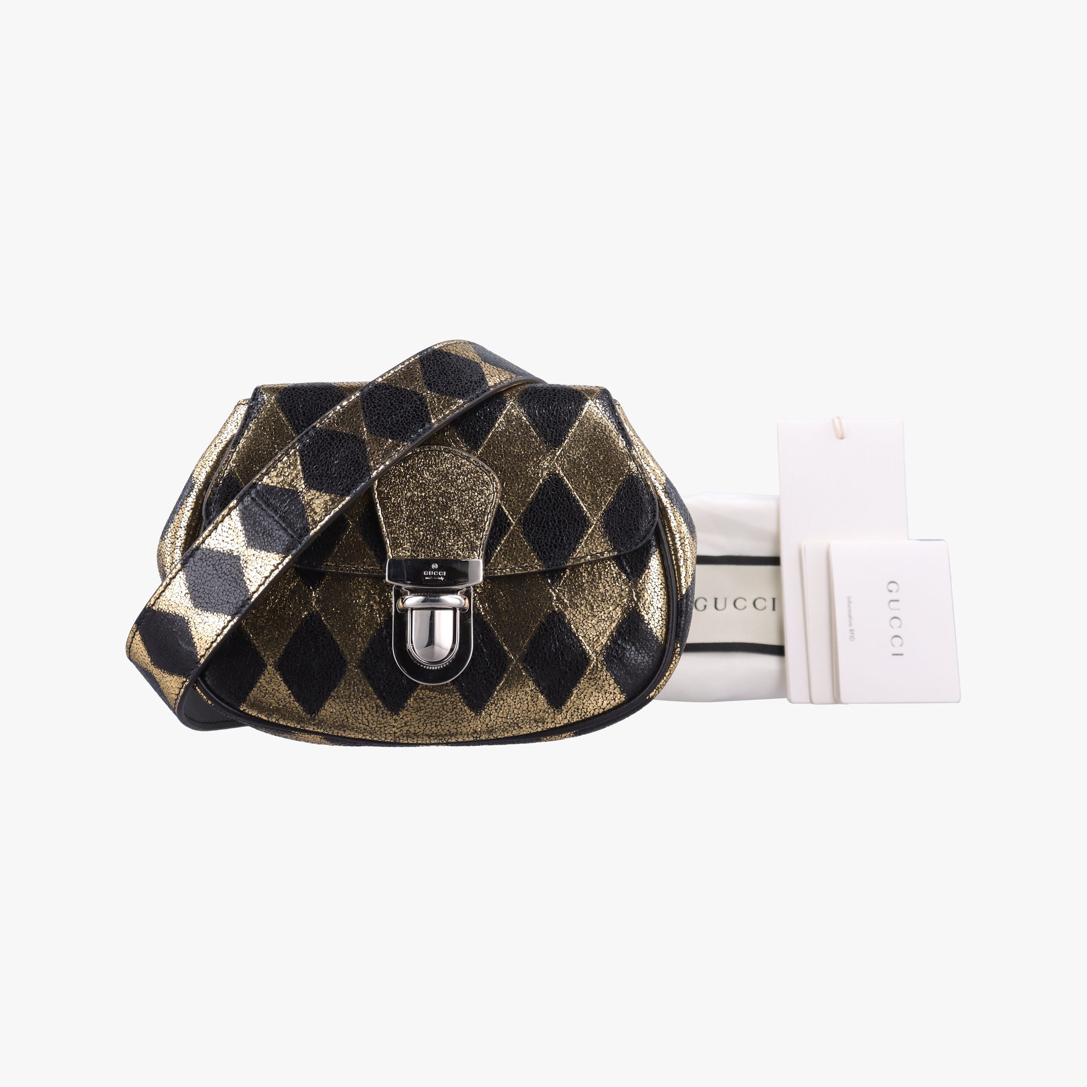 Vintage Gucci Metallic Crackle Golden×black Leather 605112 bum bag/waist bag | stylenewstar