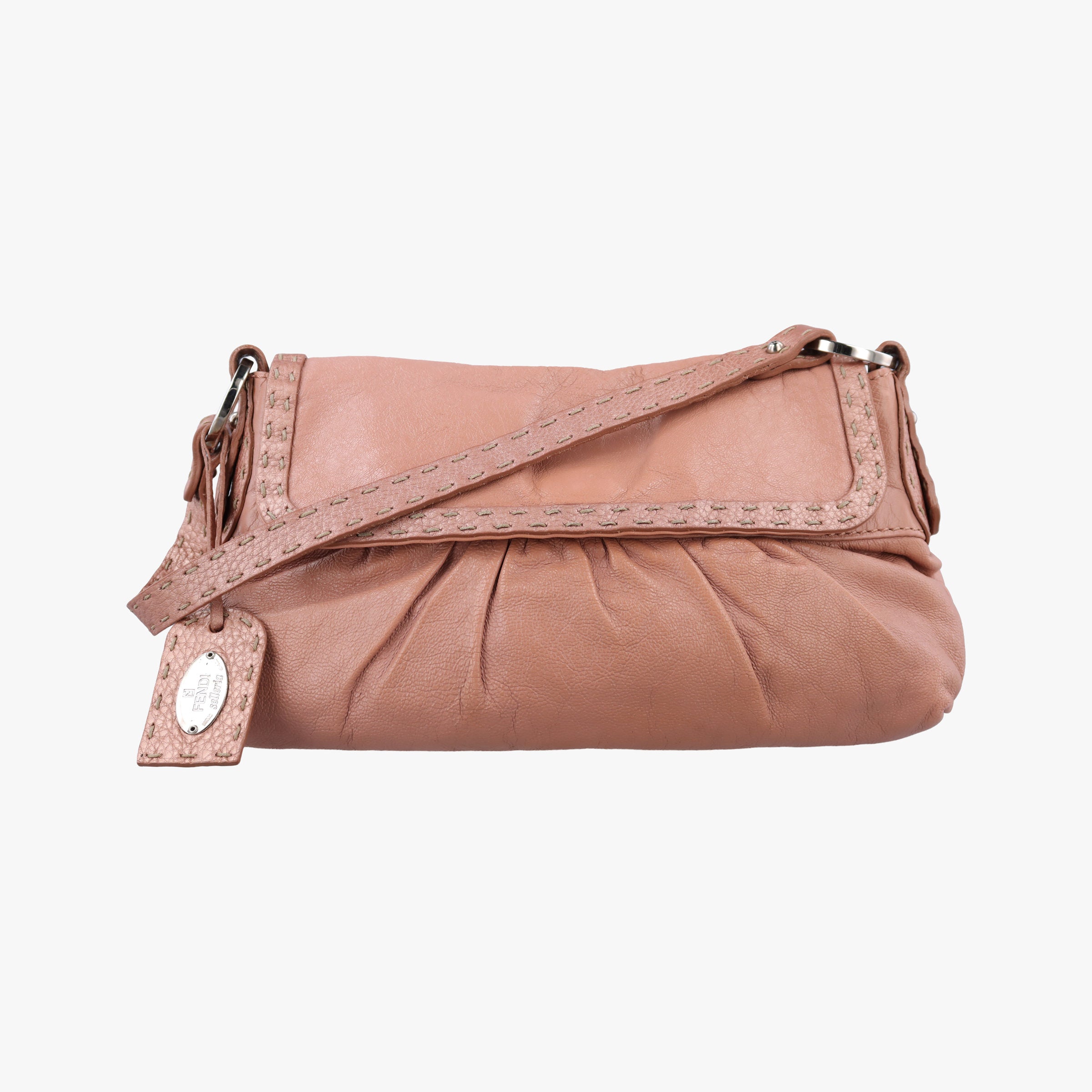 Pre-owned Fendi selleria flap Pink Leather 8BR356 shoulderbag | stylenewstar