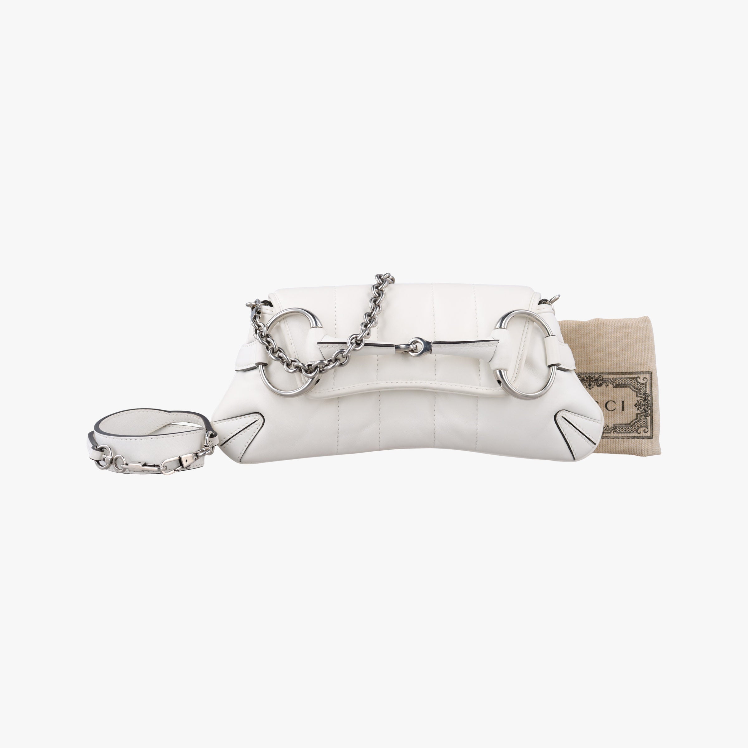 Pre-owned Gucci Horsebit White Leather 764339 shoulderbag | stylenewstar