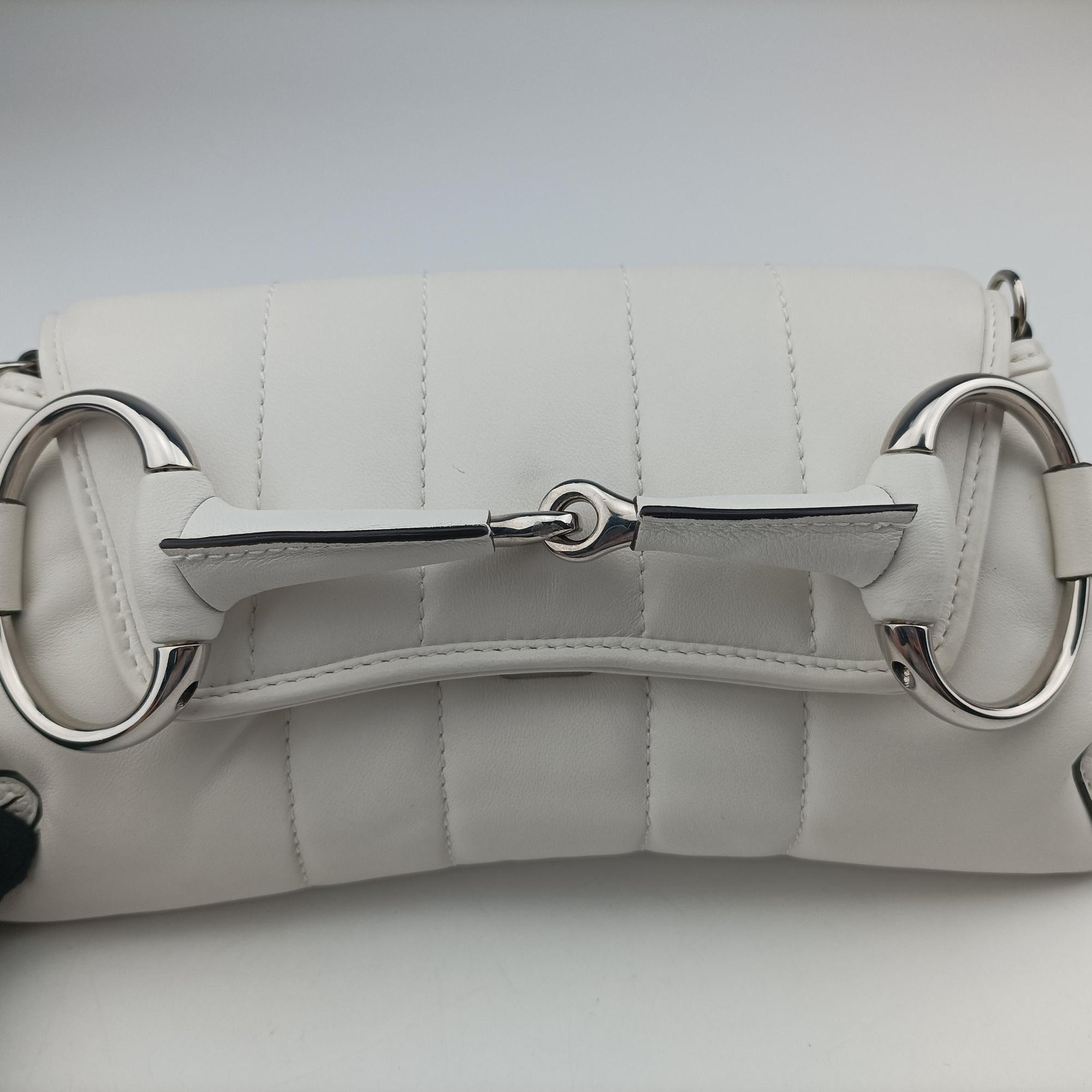 Pre-owned Gucci Horsebit White Leather 764339 shoulderbag | stylenewstar