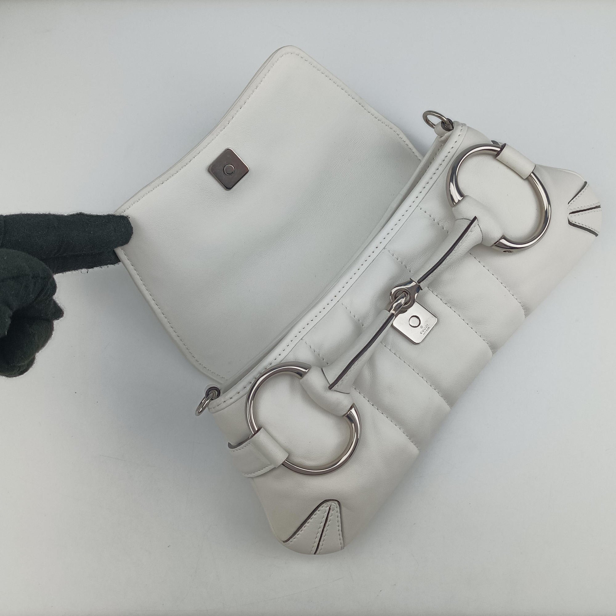 Pre-owned Gucci Horsebit White Leather 764339 shoulderbag | stylenewstar