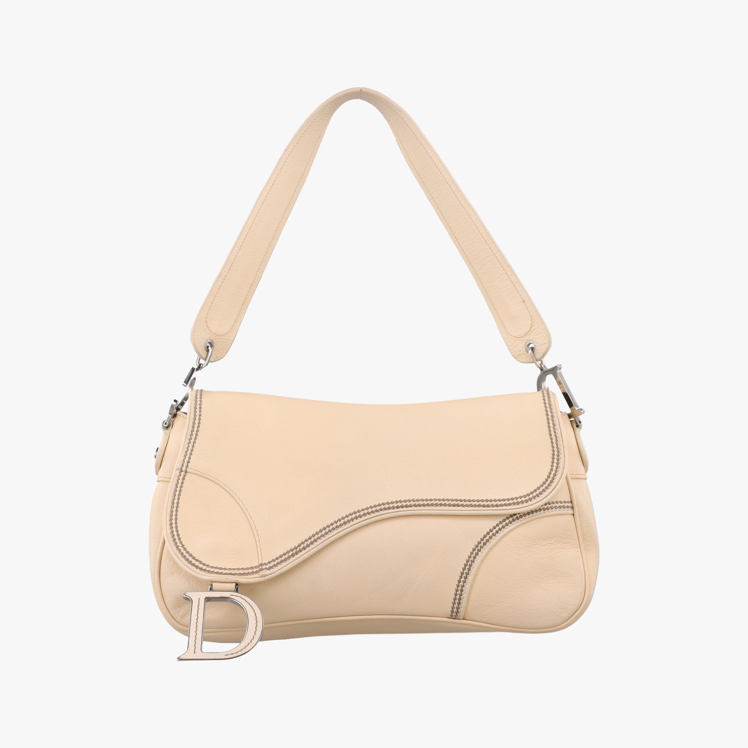 Pre-owned Christian Dior D charm ivory Leather  handbag | stylenewstar