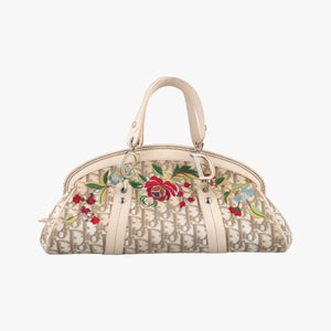 Pre-owned Christian Dior Trotter Flower Line Ivory×Beige×Multicolor Canvas × Leather  handbag | stylenewstar