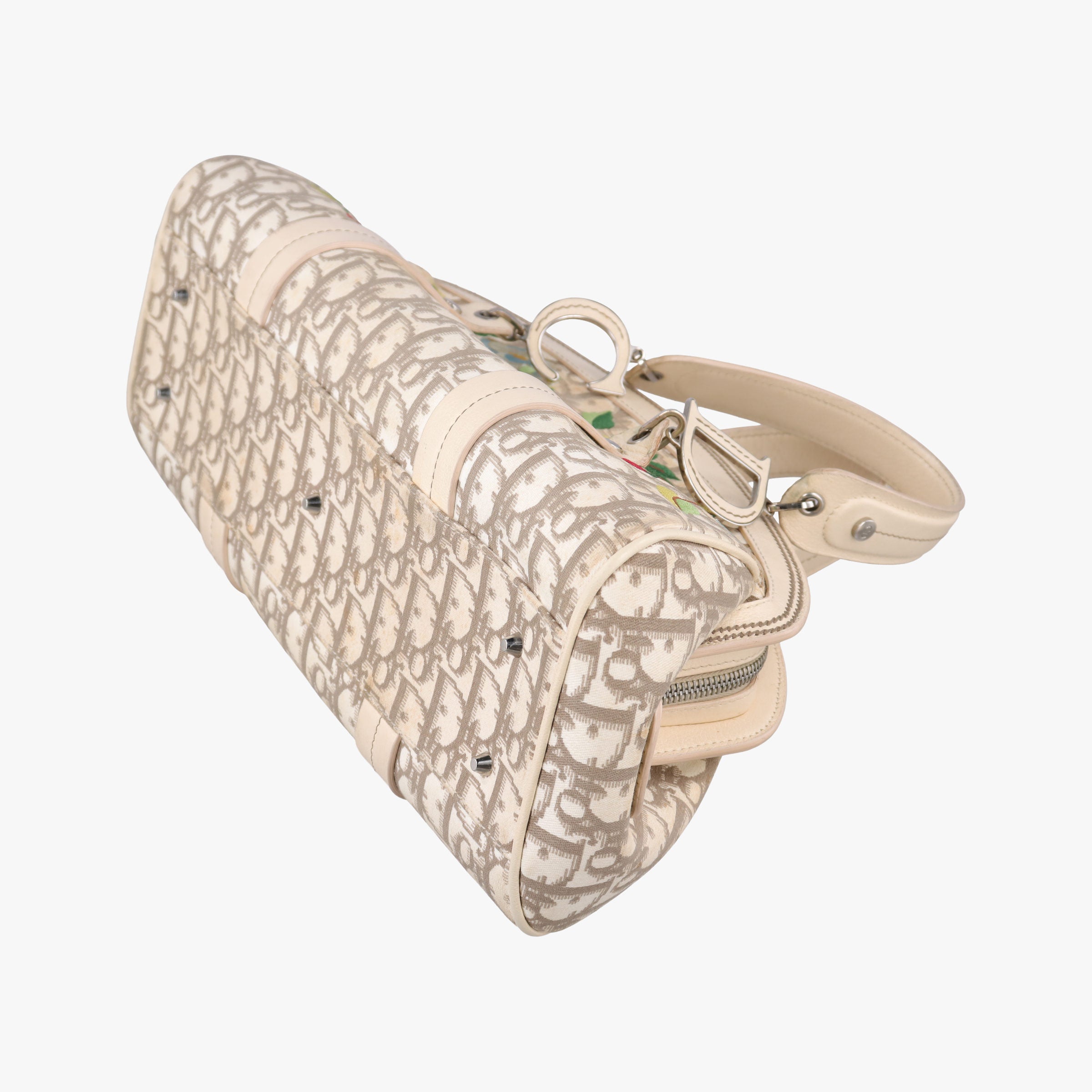 Pre-owned Christian Dior Trotter Flower Line Ivory×Beige×Multicolor Canvas × Leather  handbag | stylenewstar