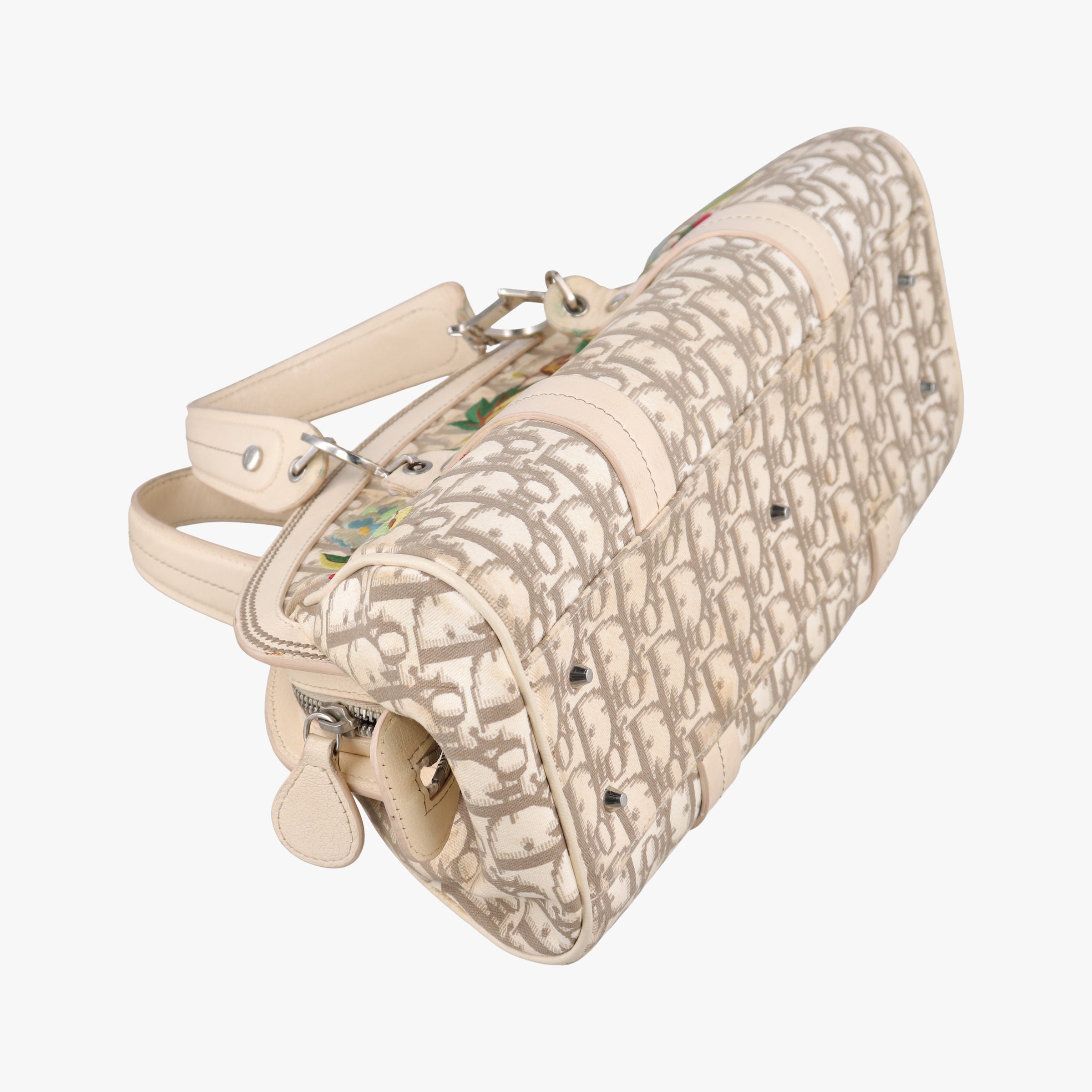 Pre-owned Christian Dior Trotter Flower Line Ivory×Beige×Multicolor Canvas × Leather  handbag | stylenewstar