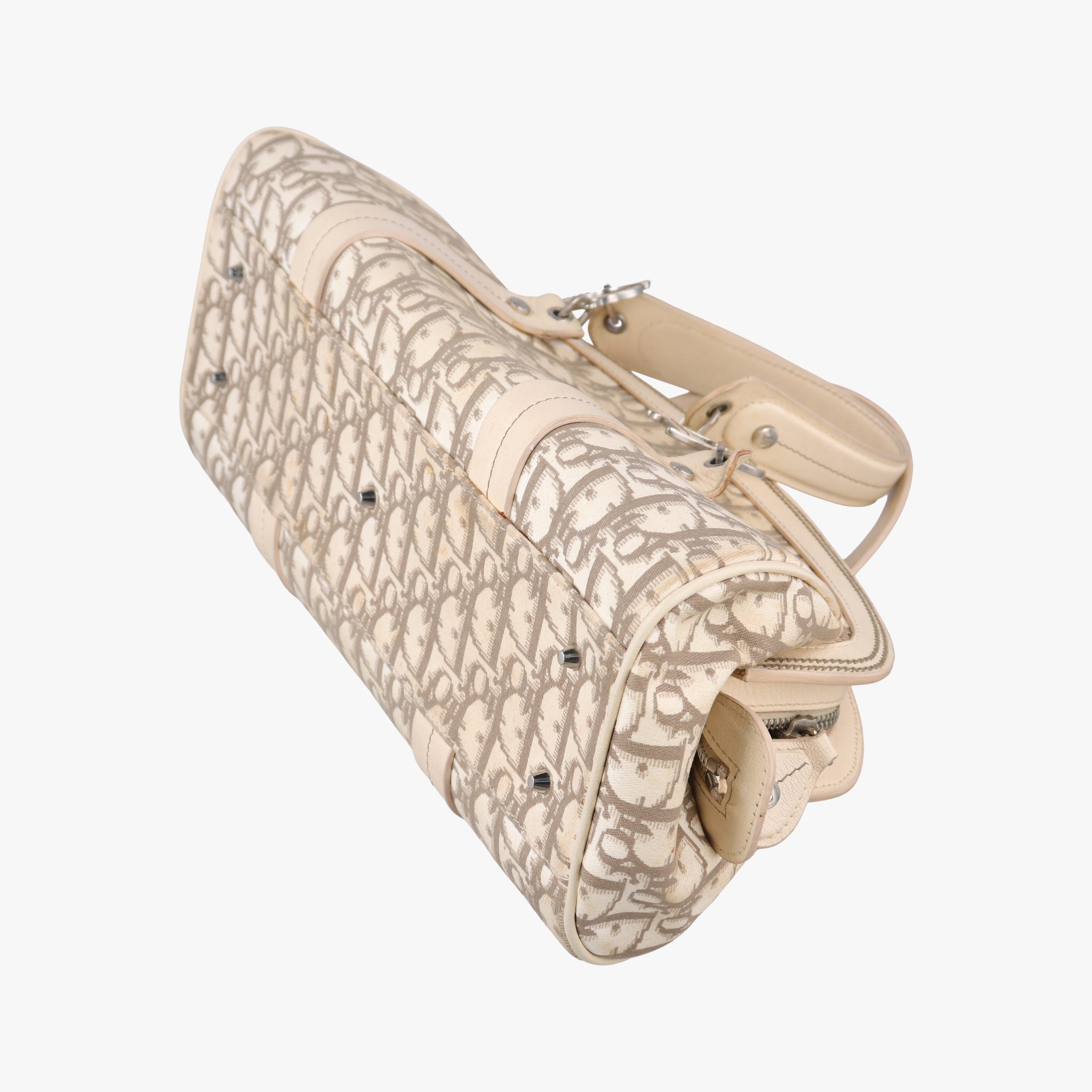 Pre-owned Christian Dior Trotter Flower Line Ivory×Beige×Multicolor Canvas × Leather  handbag | stylenewstar