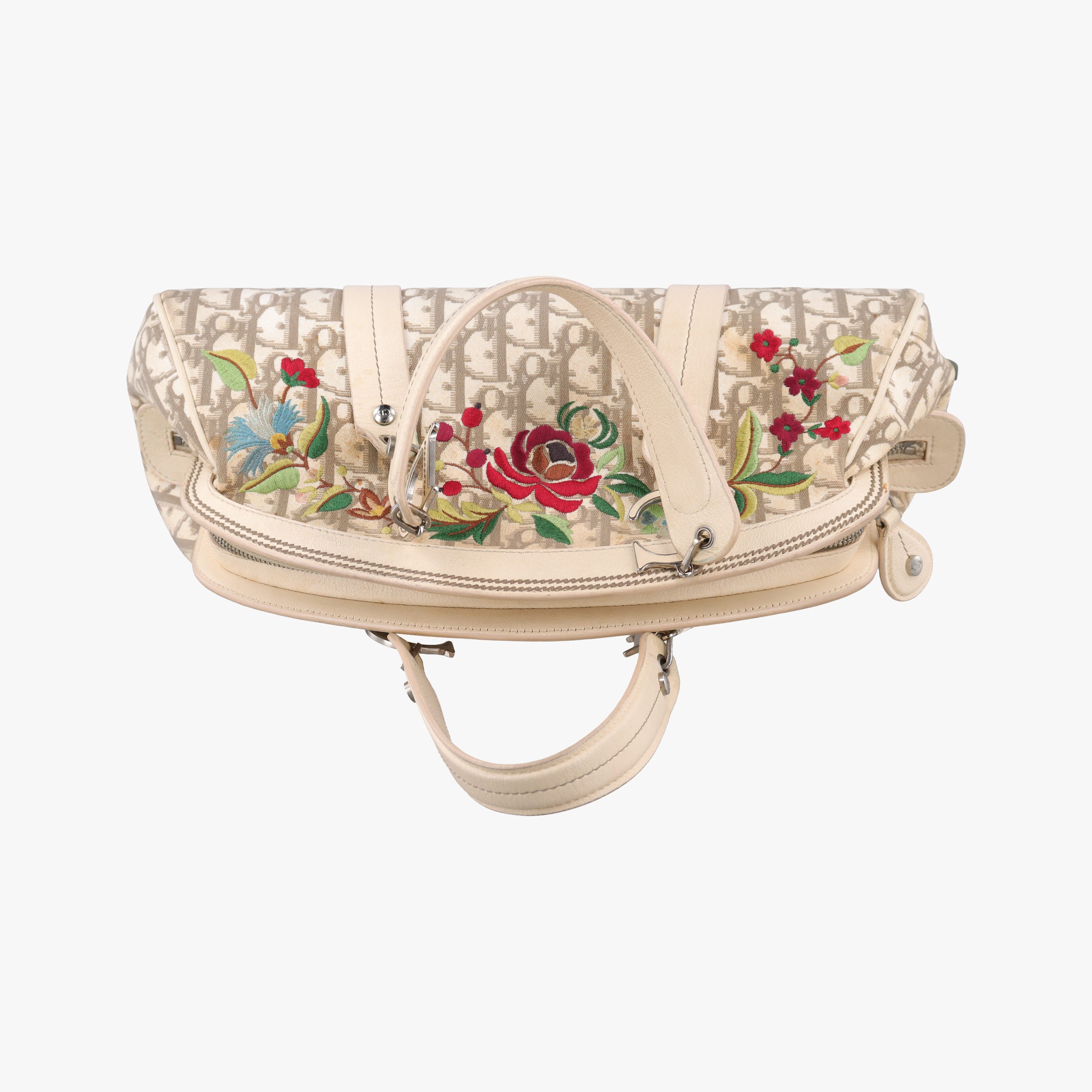 Pre-owned Christian Dior Trotter Flower Line Ivory×Beige×Multicolor Canvas × Leather  handbag | stylenewstar