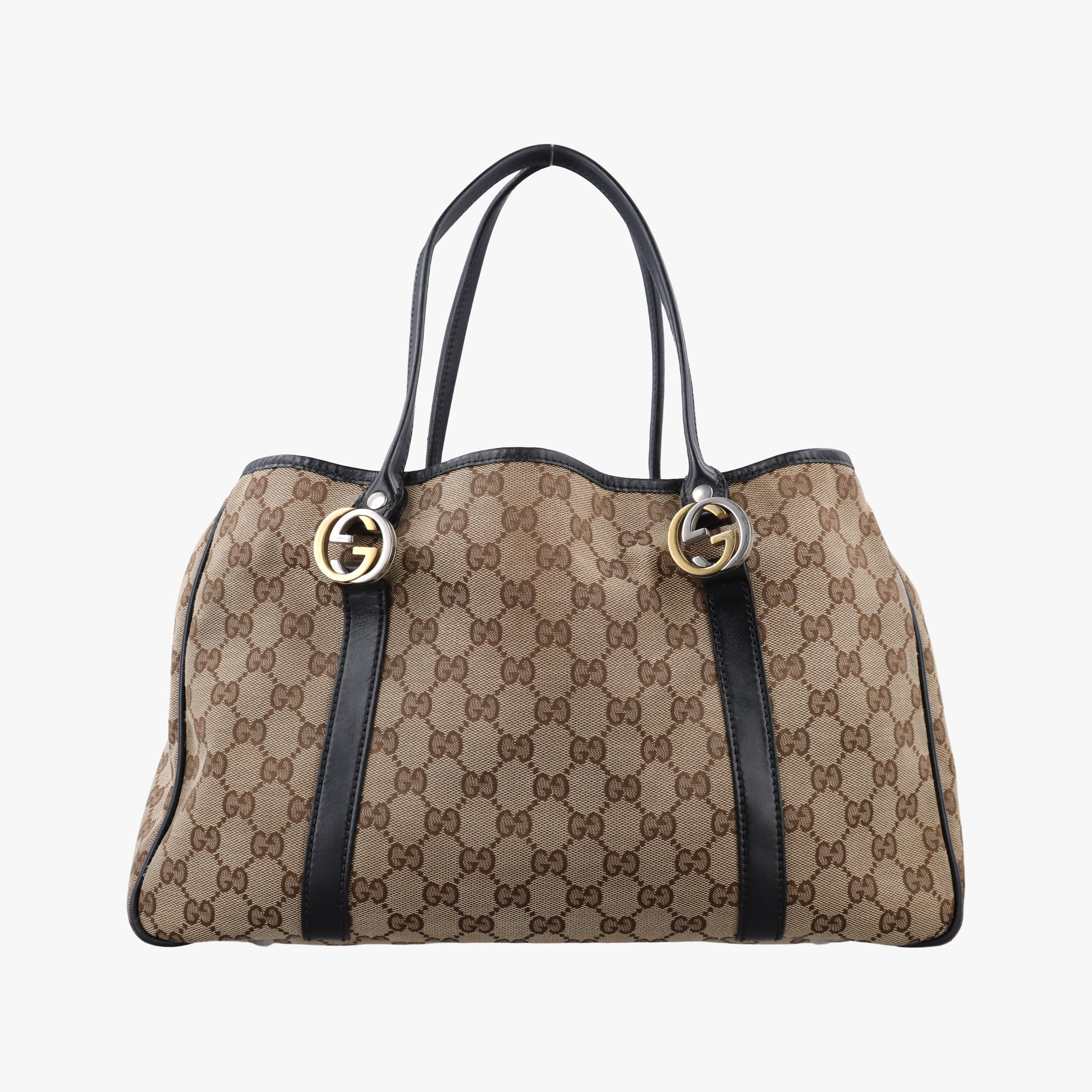 Pre-owned Gucci GG Canvas GG Twins Beige × Black Canvas×Leather 232957 handbag | stylenewstar