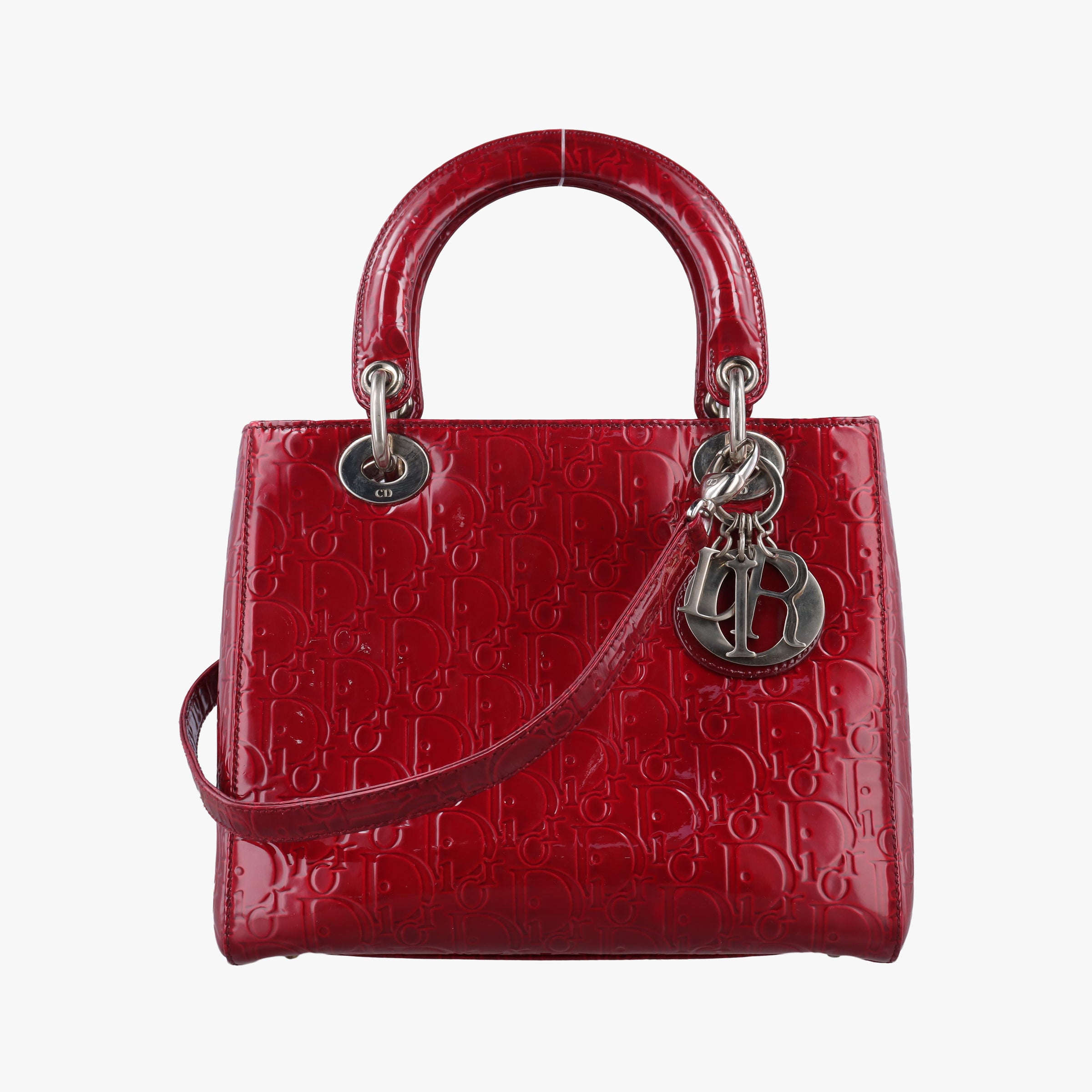 Pre-owned Christian Dior Lady Dior Red Patent  shoulderbag | stylenewstar