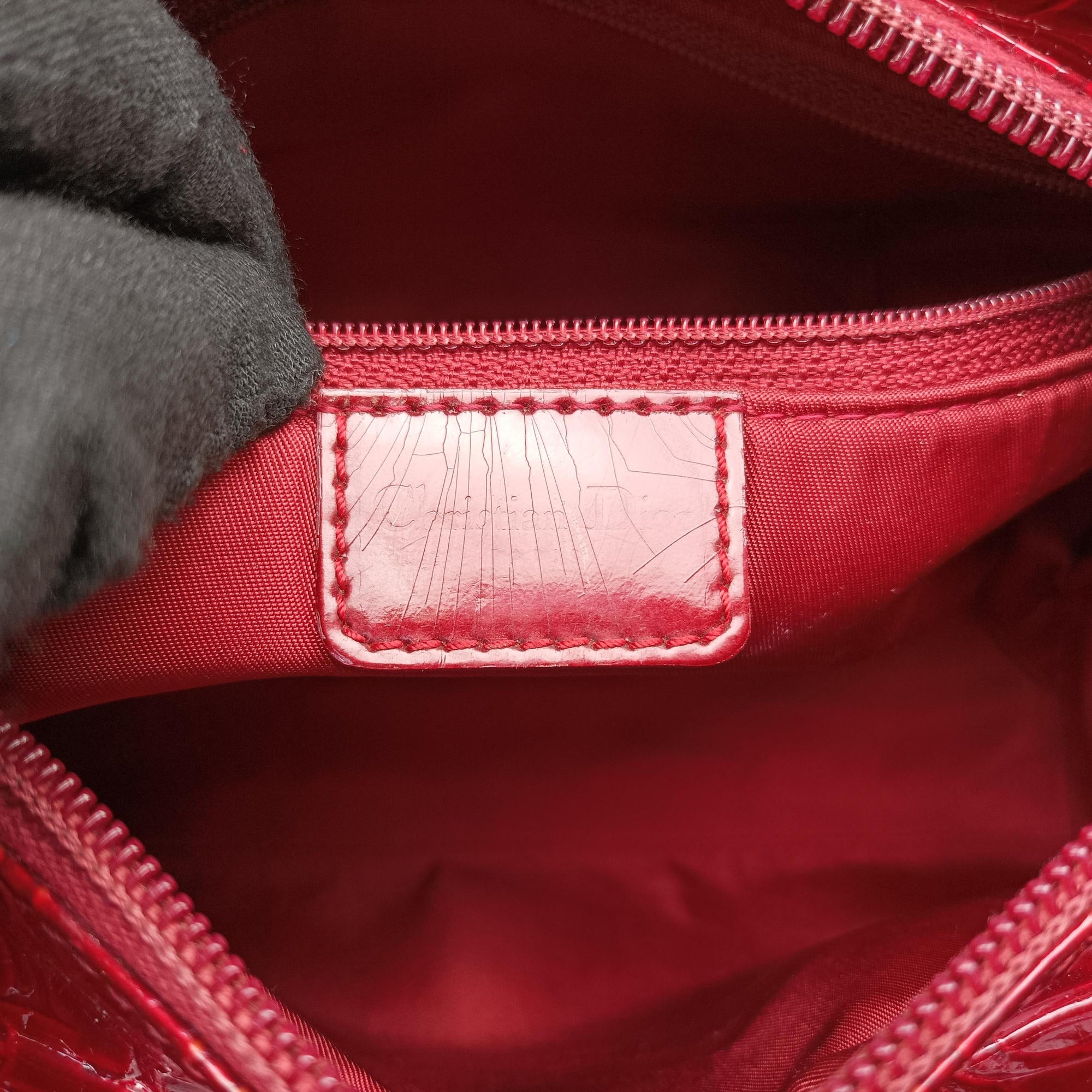 Pre-owned Christian Dior Lady Dior Red Patent  shoulderbag | stylenewstar