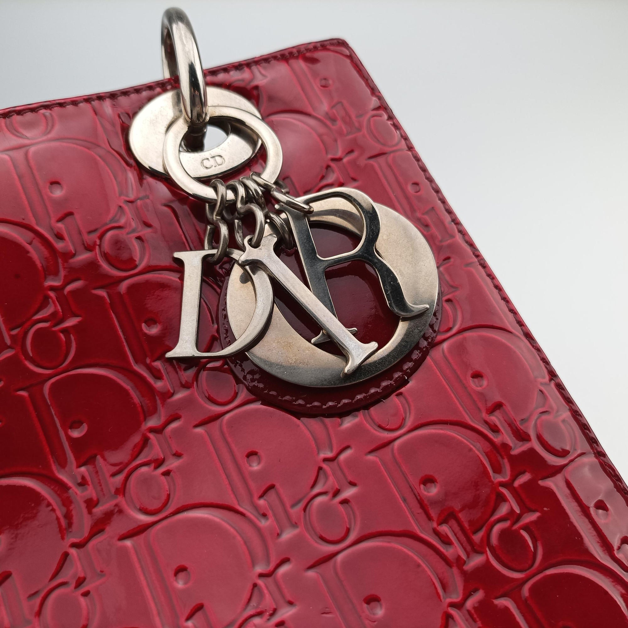Pre-owned Christian Dior Lady Dior Red Patent  shoulderbag | stylenewstar