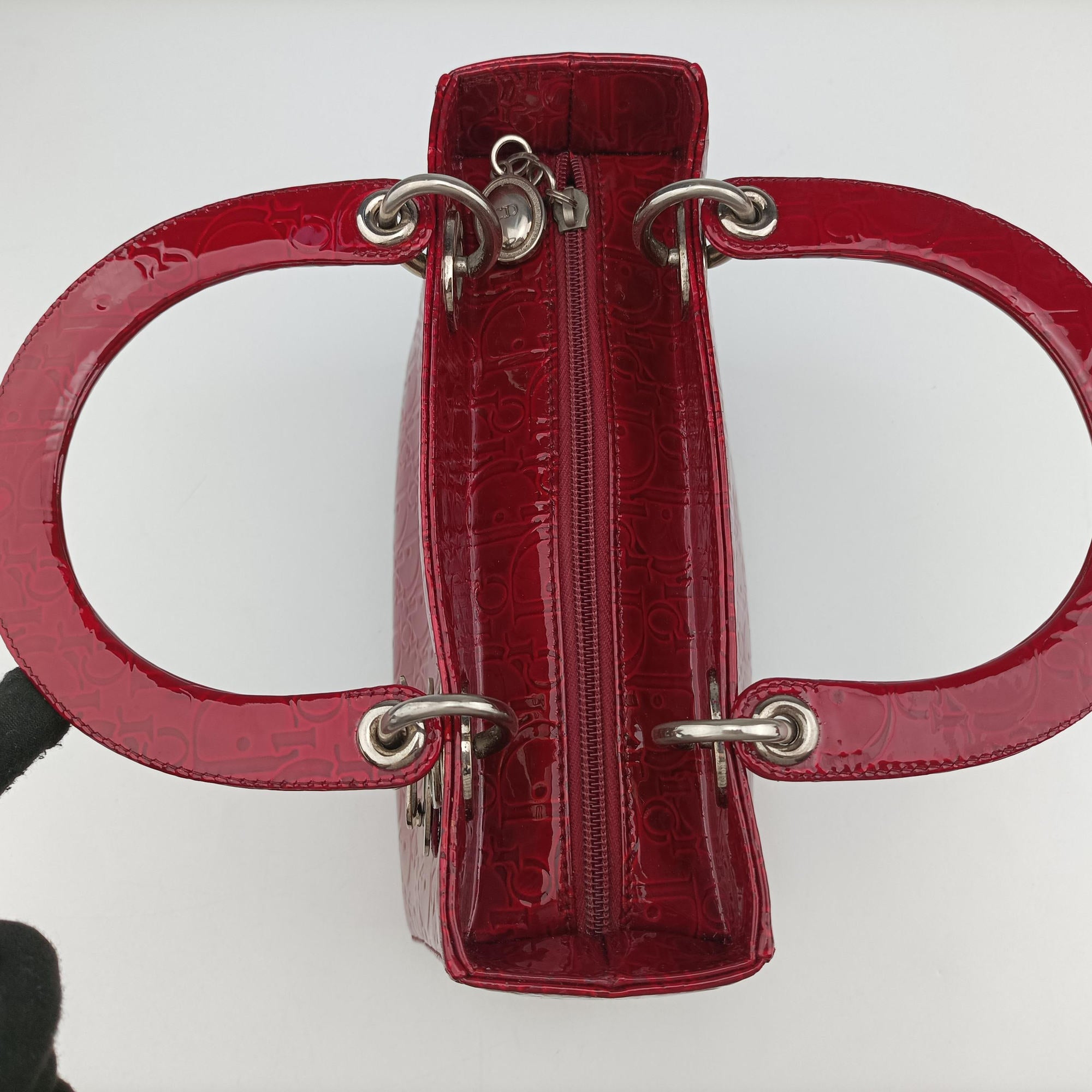 Pre-owned Christian Dior Lady Dior Red Patent  shoulderbag | stylenewstar