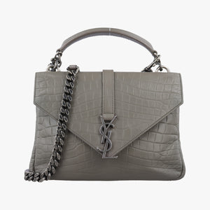 Pre-owned Yves Saint Laurent COLLEGE Grey Leather 428101 shoulderbag | stylenewstar