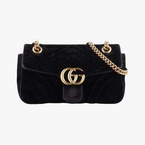 Pre-owned Gucci GG Marmont Black velour 443497 shoulderbag | stylenewstar