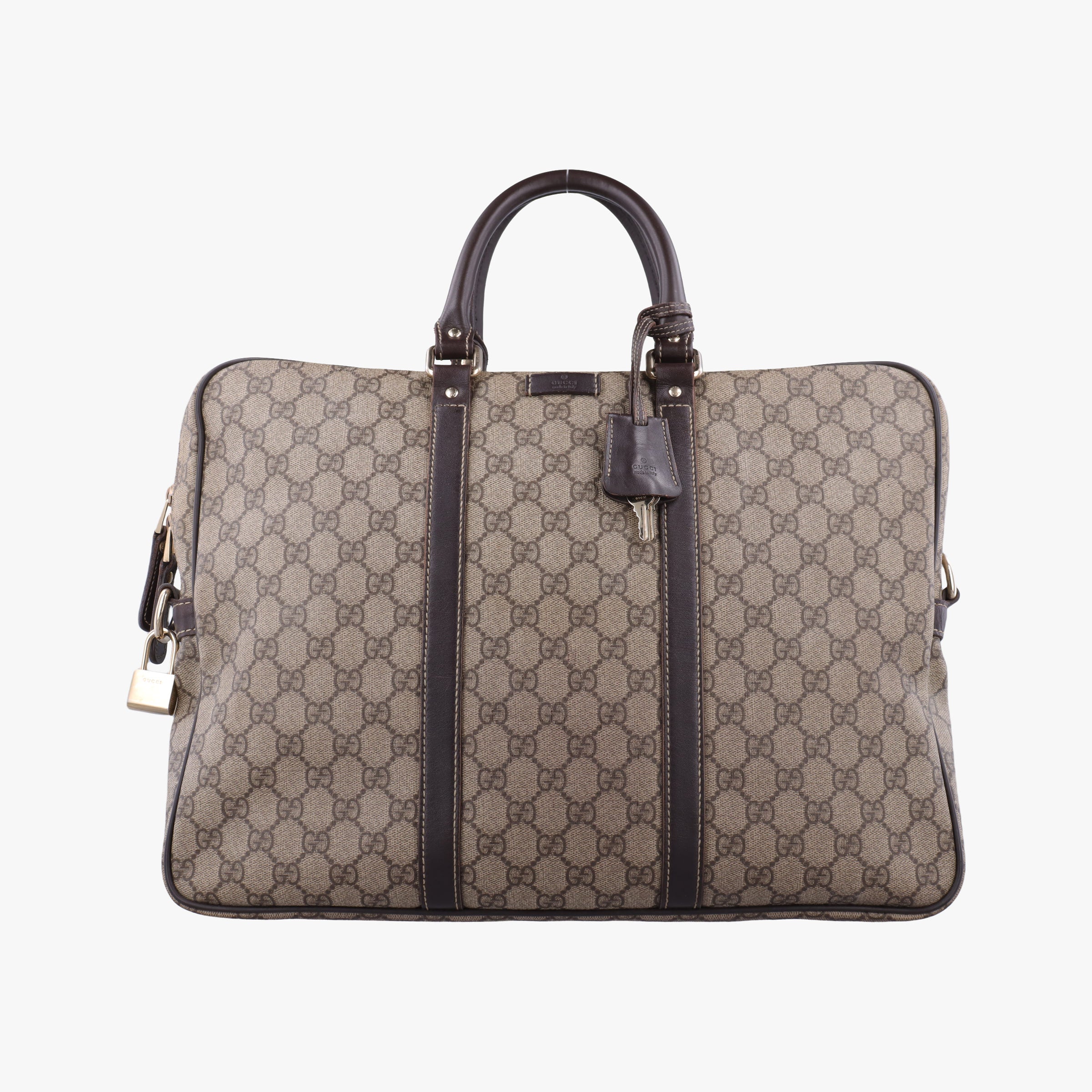 Secondhand Gucci GG plus GG Supreme Briefcase Brown PVC coated canvasxLeather 201480 handbag | stylenewstar