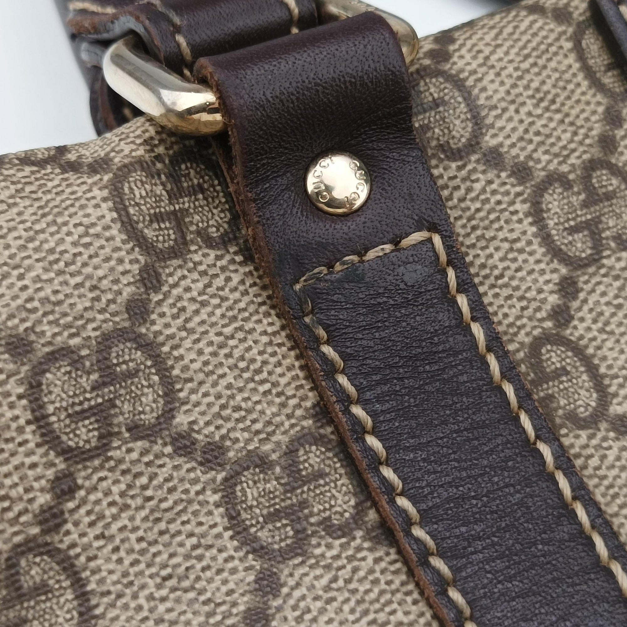 Secondhand Gucci GG plus GG Supreme Briefcase Brown PVC coated canvasxLeather 201480 handbag | stylenewstar