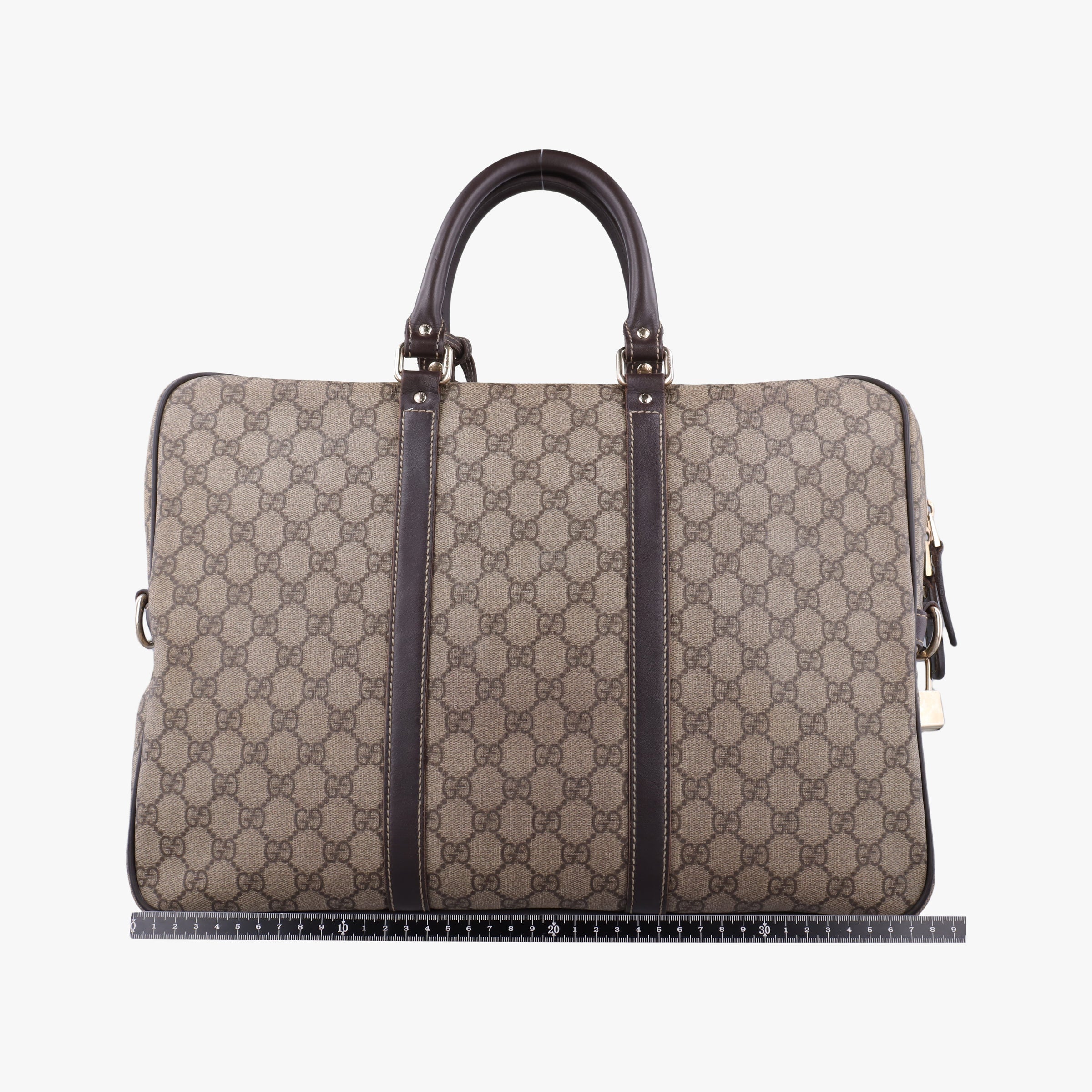Secondhand Gucci GG plus GG Supreme Briefcase Brown PVC coated canvasxLeather 201480 handbag | stylenewstar