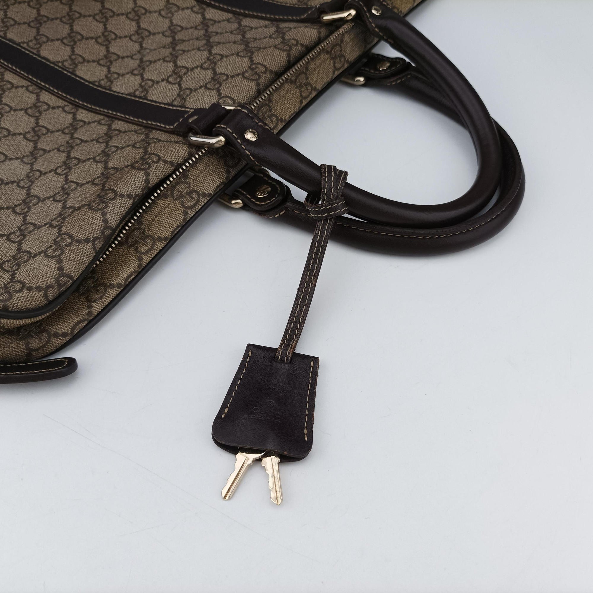 Secondhand Gucci GG plus GG Supreme Briefcase Brown PVC coated canvasxLeather 201480 handbag | stylenewstar