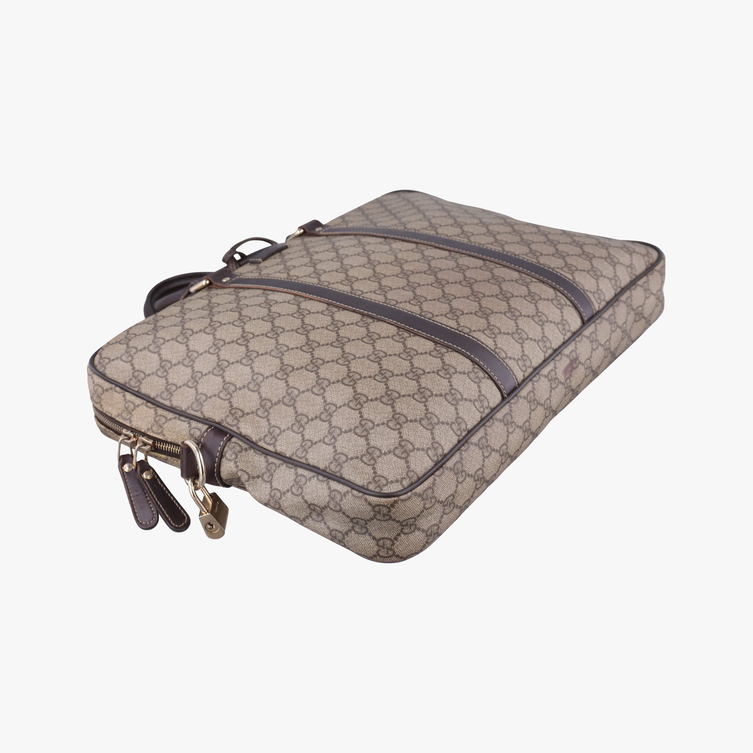 Secondhand Gucci GG plus GG Supreme Briefcase Brown PVC coated canvasxLeather 201480 handbag | stylenewstar