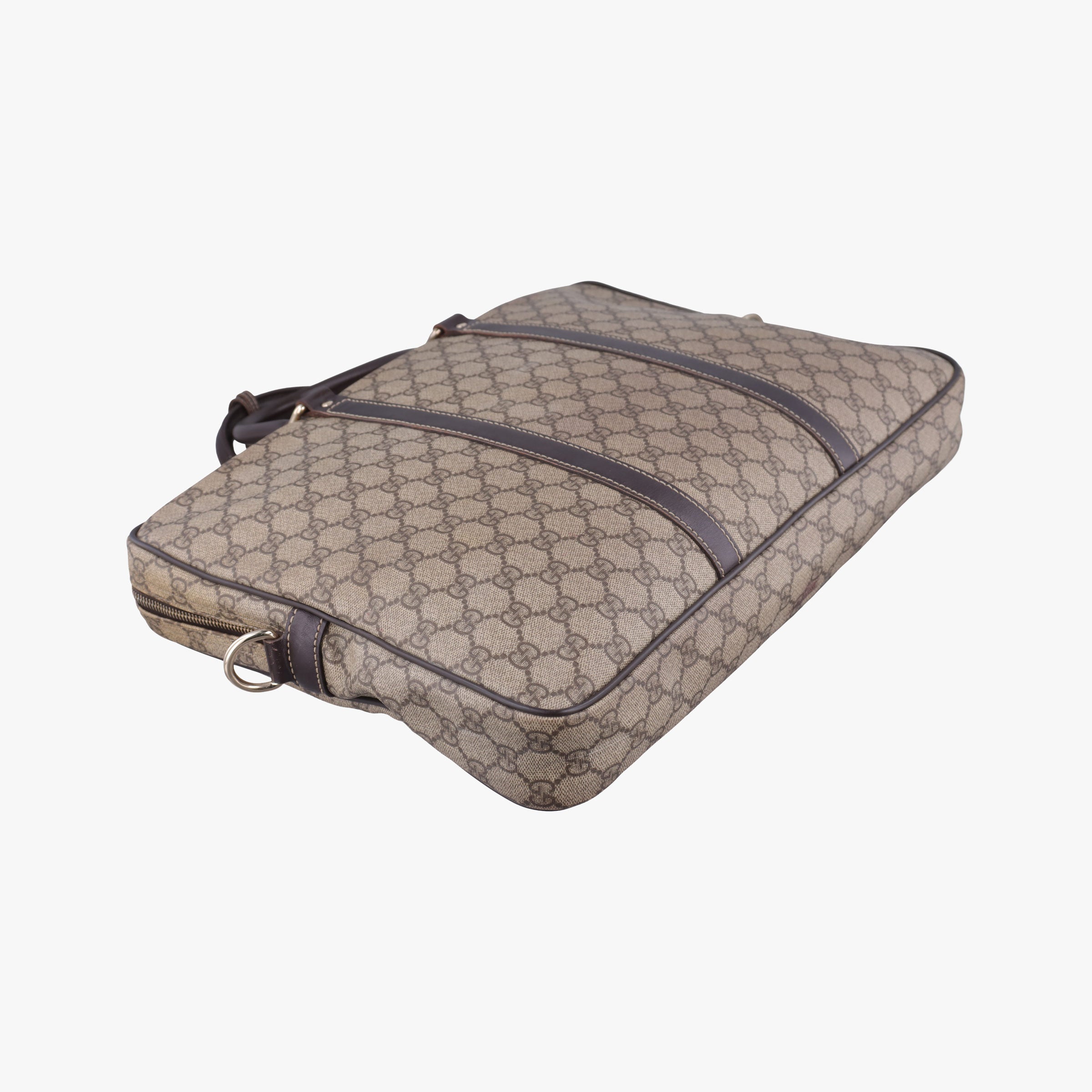 Secondhand Gucci GG plus GG Supreme Briefcase Brown PVC coated canvasxLeather 201480 handbag | stylenewstar